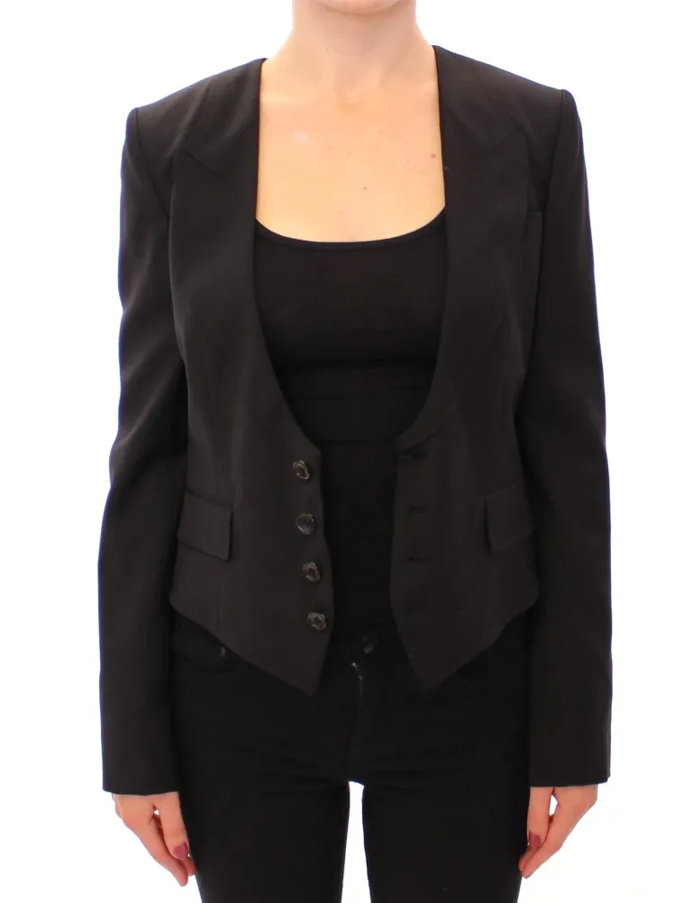 Dolce & Gabbana Women's Elegant Silk-Blend Black Blazer with Scarf Back Detail