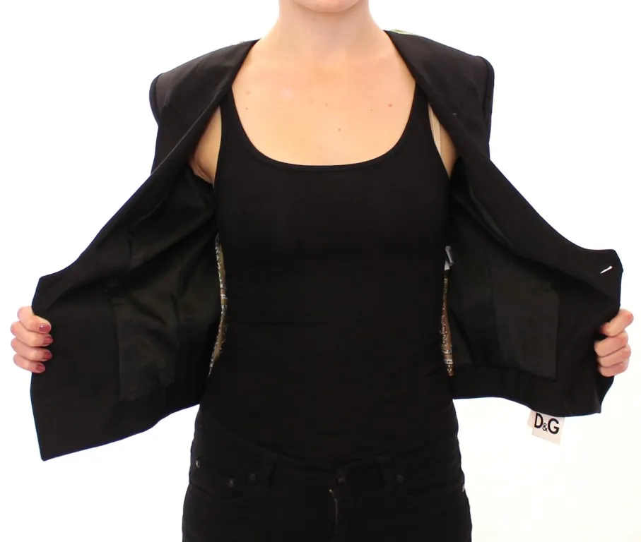 Dolce & Gabbana Women's Elegant Silk-Blend Black Blazer with Scarf Back Detail