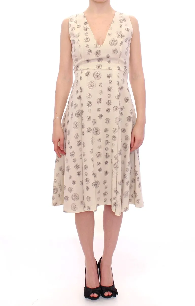 Andrea Incontri Women's Elegant White Wool Shift Dress with Gray Print