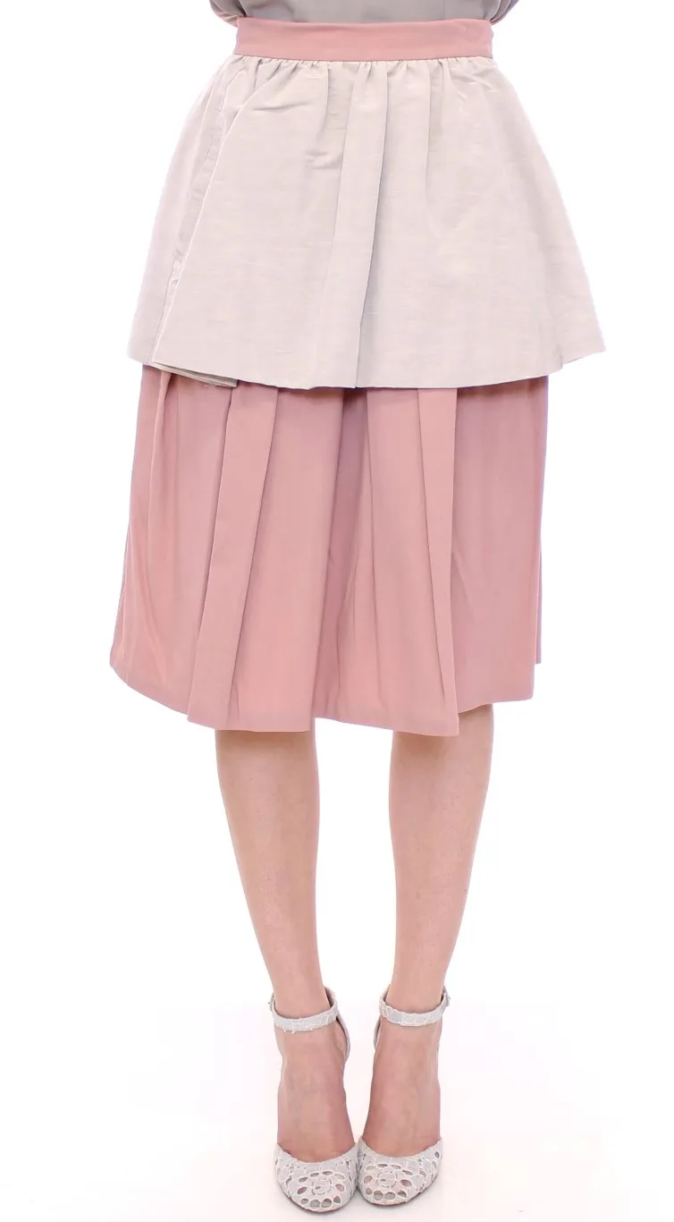 Comeforbreakfast Women's Elegant Pleated Knee-length Skirt in Pink and Gray