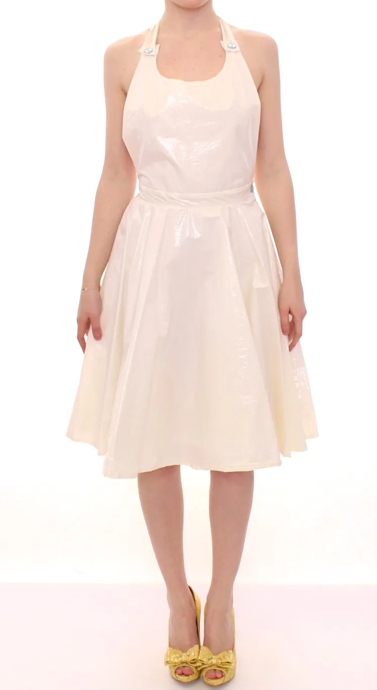 Licia Florio Women's Elegant White Tea Halterneck Dress