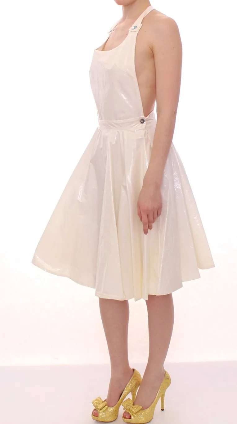 Licia Florio Women's Elegant White Tea Halterneck Dress