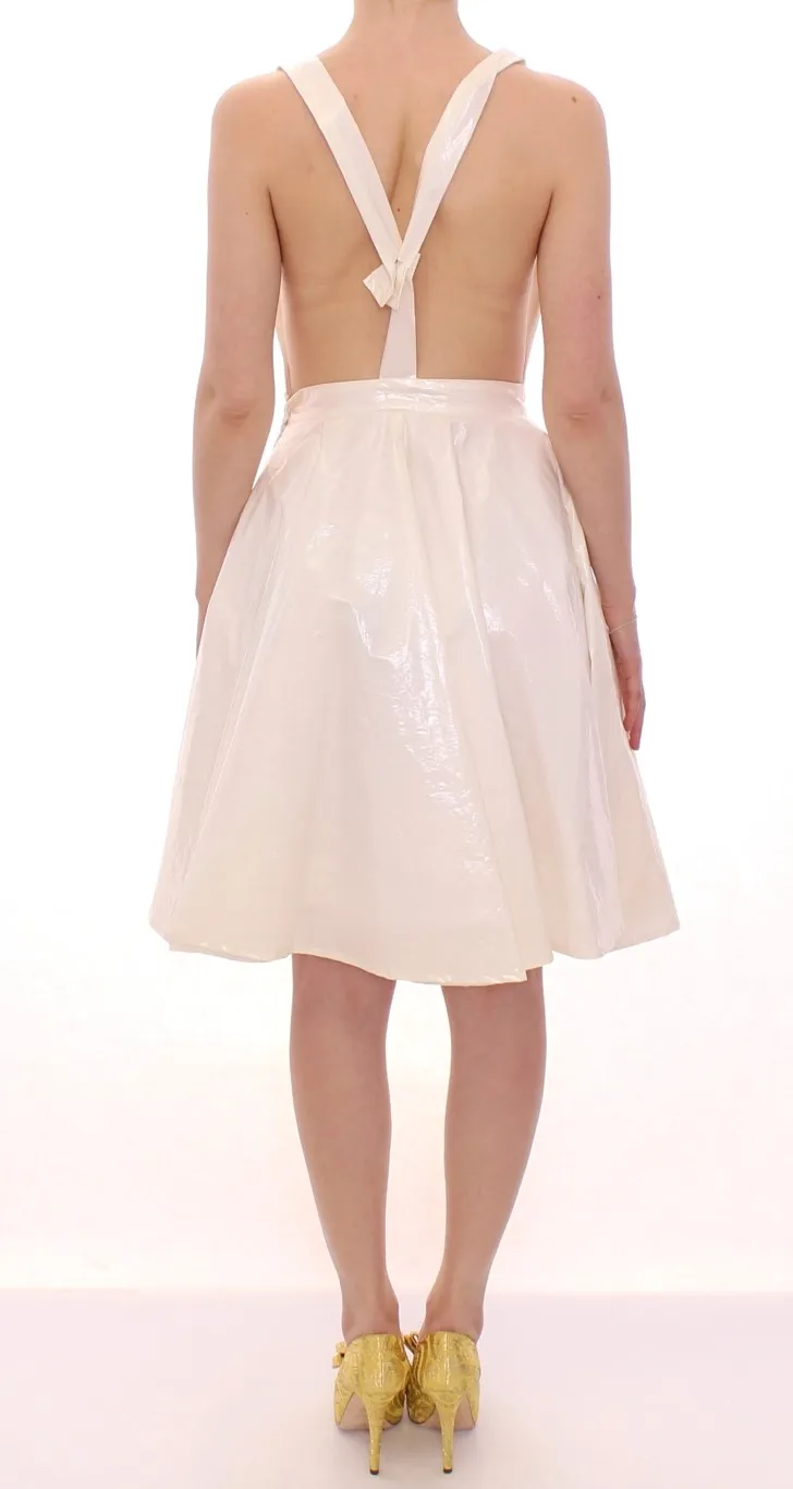Licia Florio Women's Elegant White Tea Halterneck Dress
