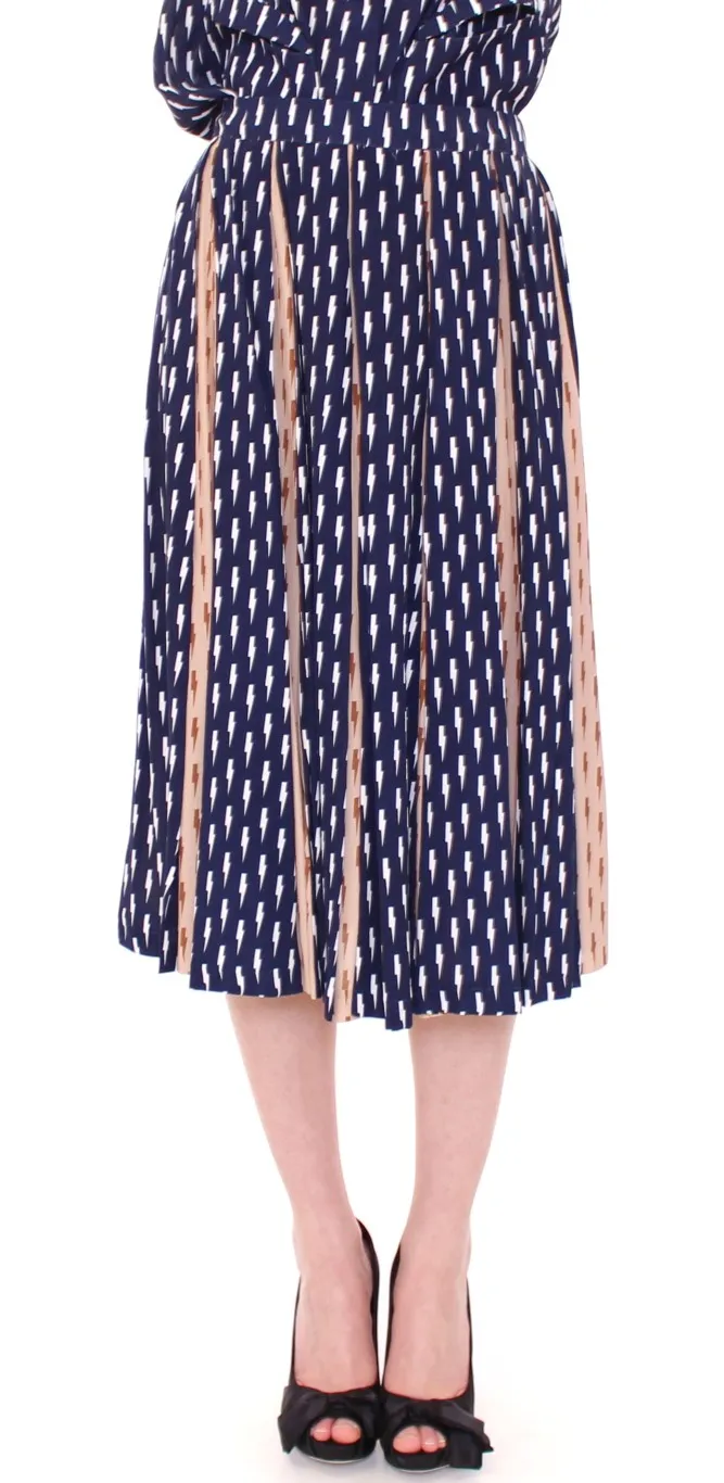 Licia Florio Women's Elegant Blue and Pink Below-Knee Skirt