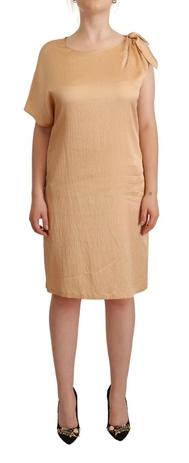 Moschino Women's Elegant One-Sleeve Beige Shift Dress