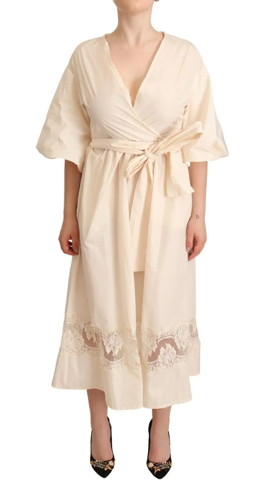 PINK MEMORIES Women's Elegant Off White Maxi Wrap Dress