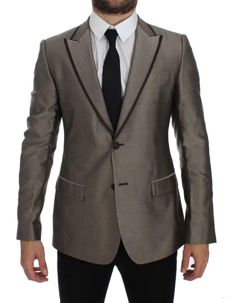 Dolce & Gabbana Men's Elegant Brown Silk Two-Button Slim Blazer