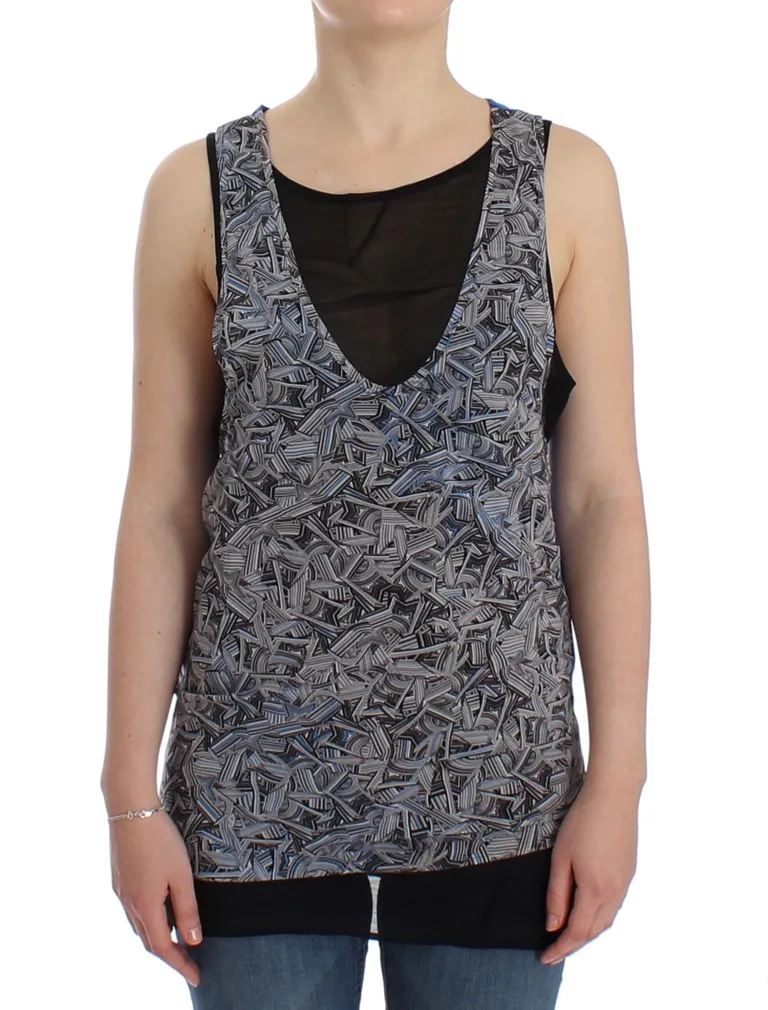 Costume National Women's Elegant Sleeveless Top in Black and Blue