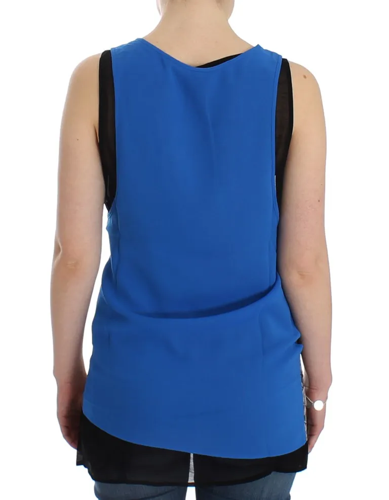Costume National Women's Elegant Sleeveless Top in Black and Blue
