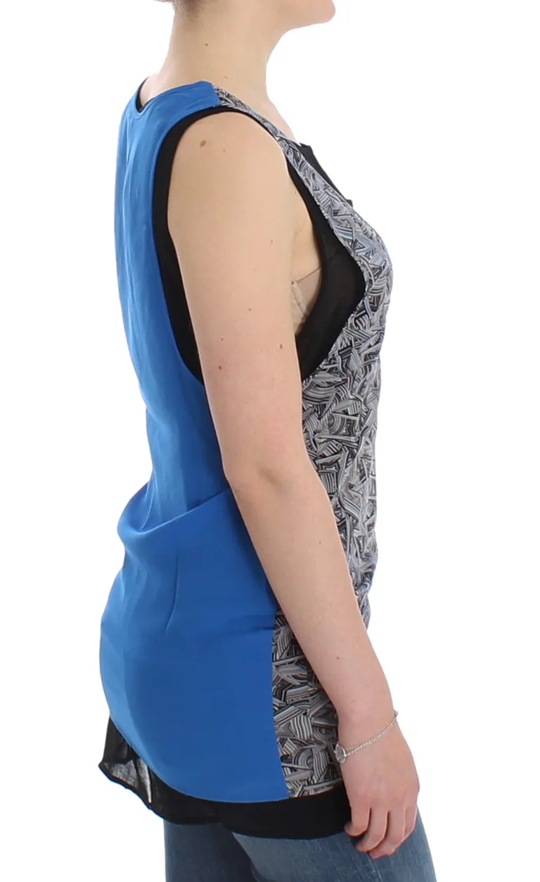Costume National Women's Elegant Sleeveless Top in Black and Blue