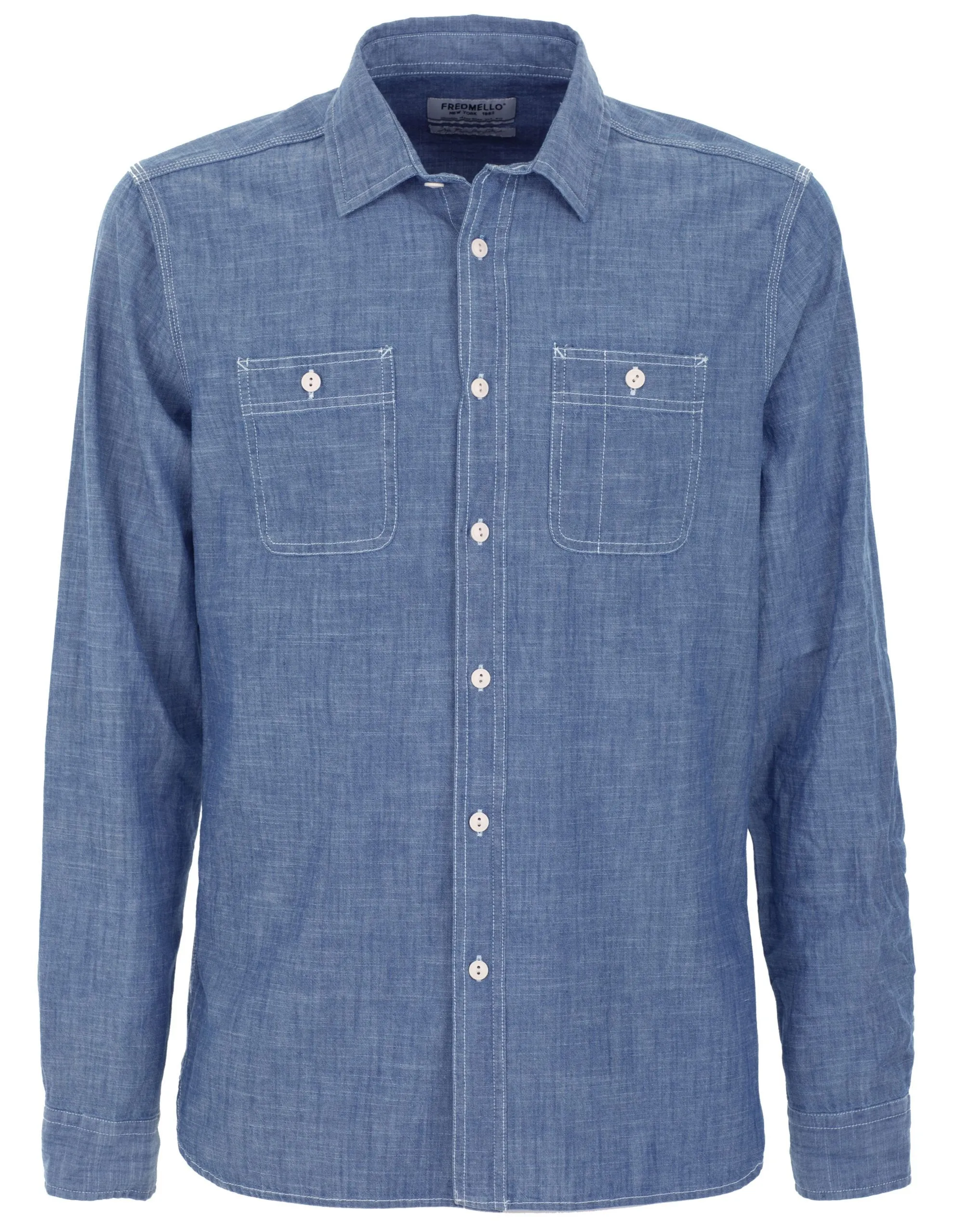 Fred Mello Men's Chic Denim Chest Pocket Shirt