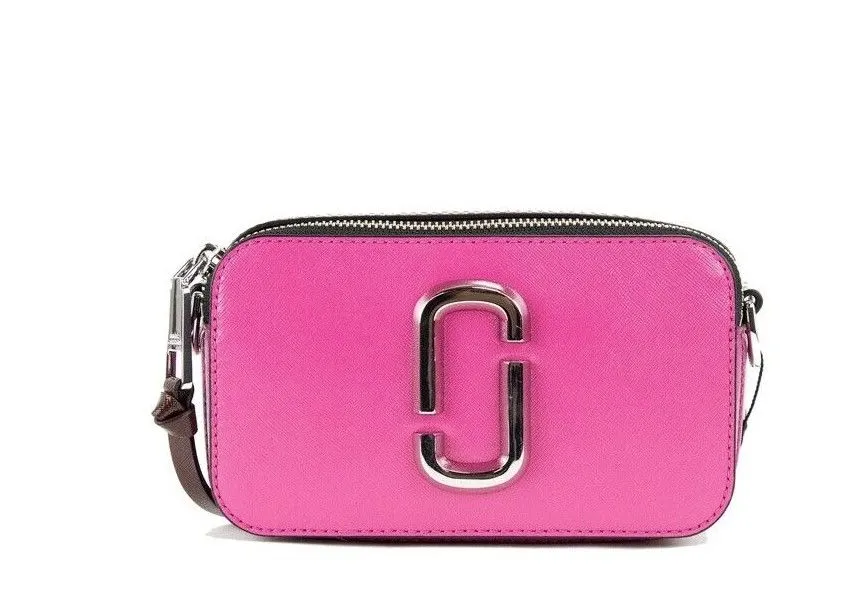 Marc Jacobs Women's The Snapshot Bag Studded Saffiano Leather Magenta Shoulder Bag Purse