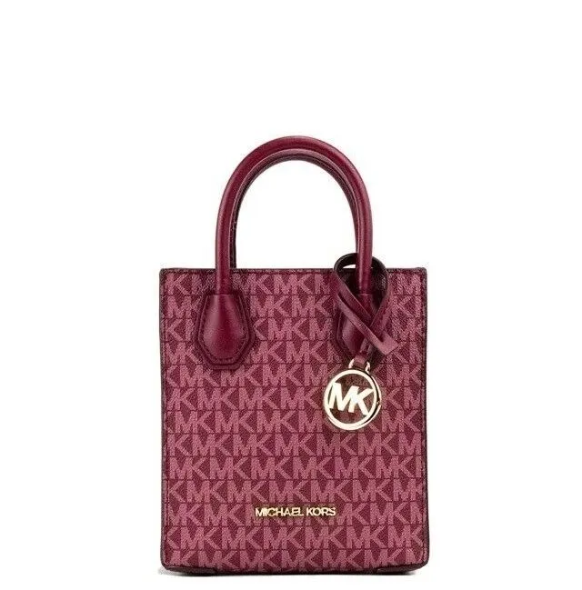 Michael Kors Women's Mercer XS Mulberry Signature PVC North South Shopper Crossbody Bag