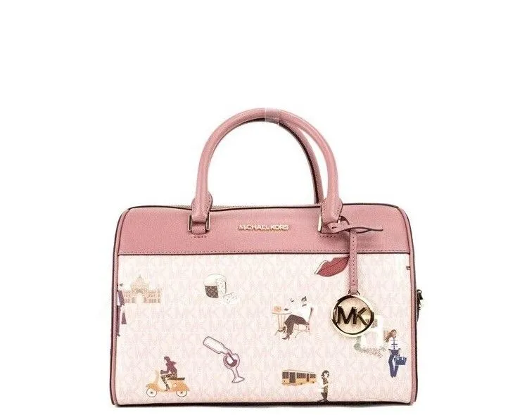 Michael Kors Women's Jet Set Girls Medium Dark Powder Blush PVC Duffle Crossbody Handbag