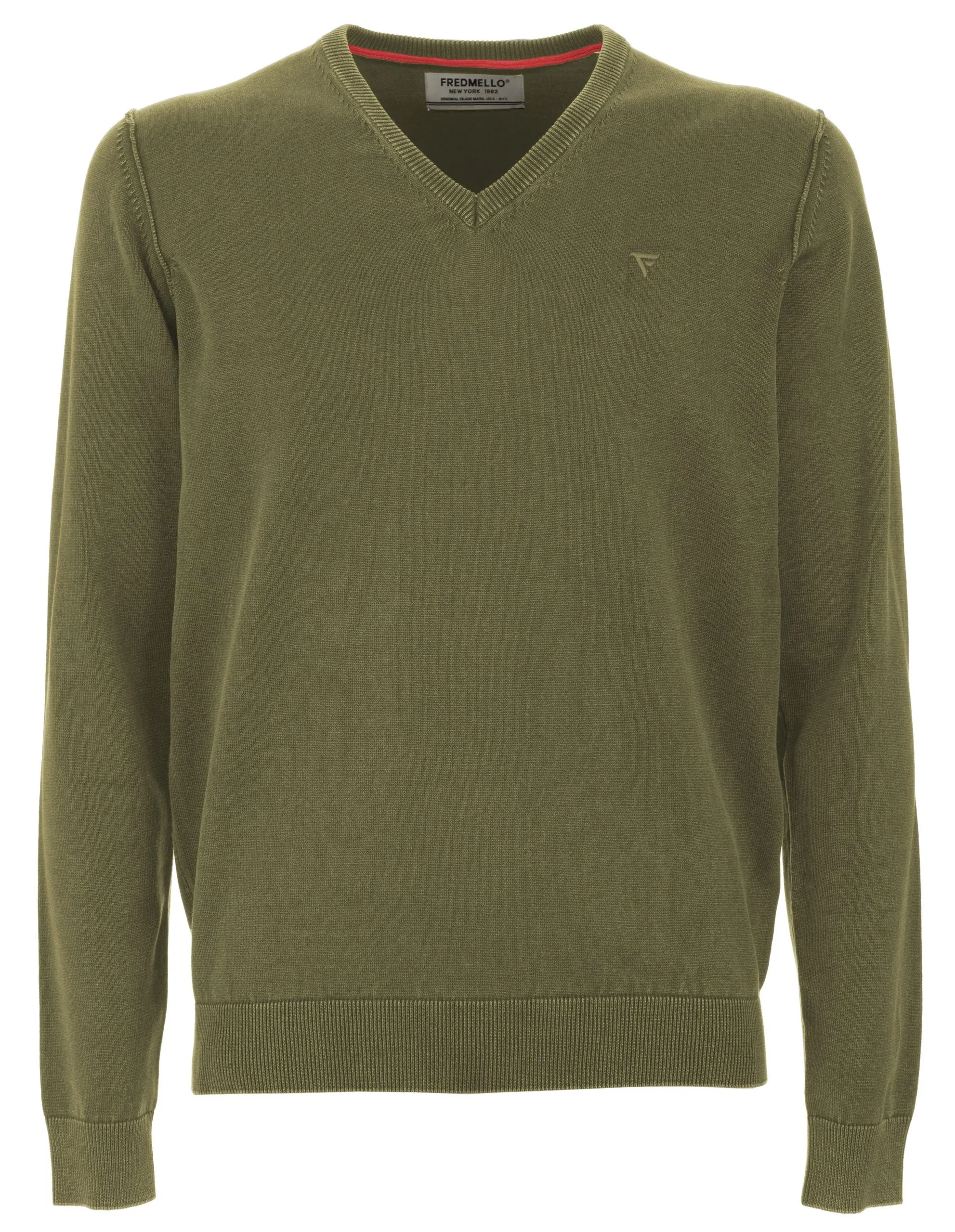 Fred Mello Men's Vintage V-Neck Cotton Sweater - Green