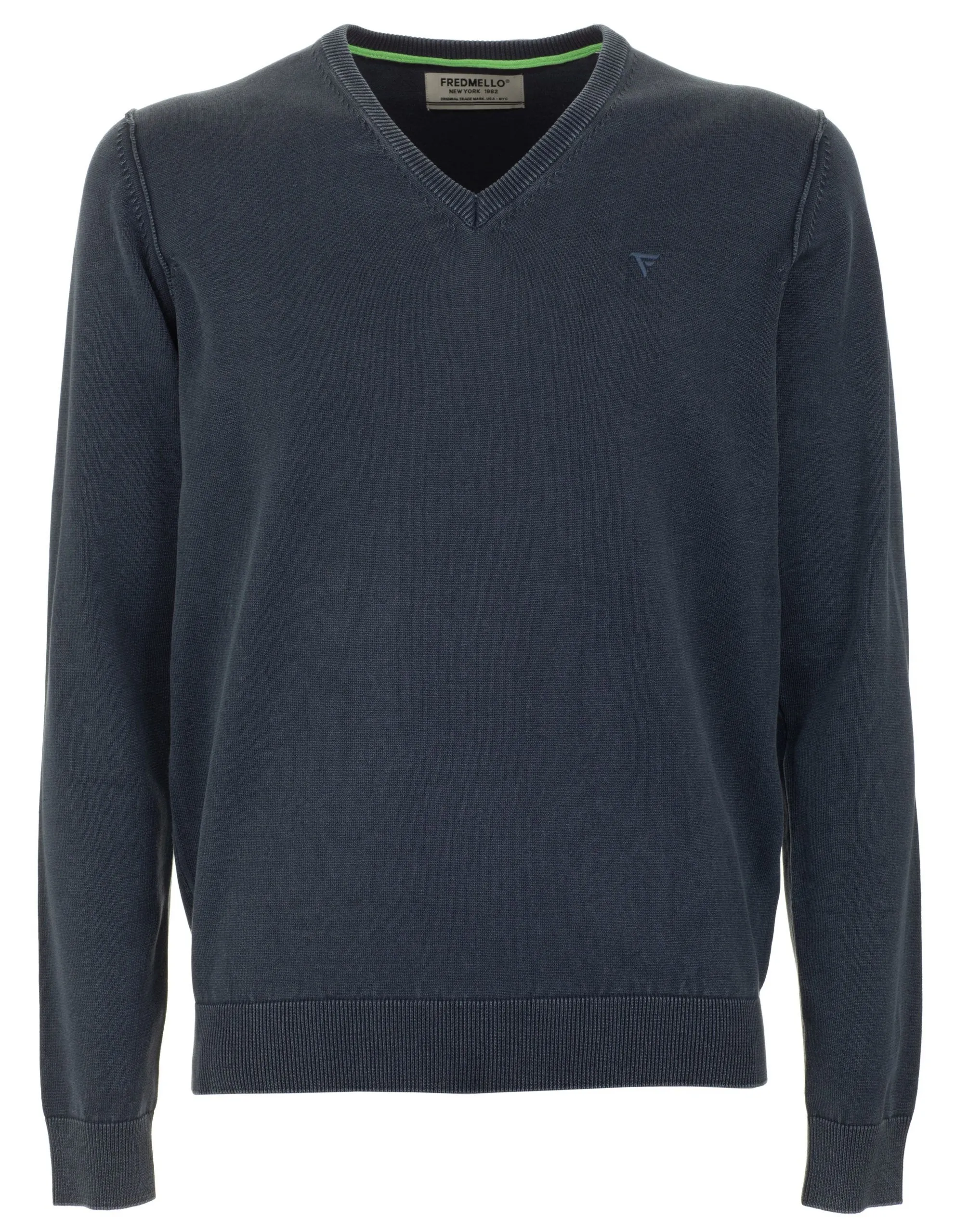 Fred Mello Men's V-Neck Cotton Sweater with Vintage Charm