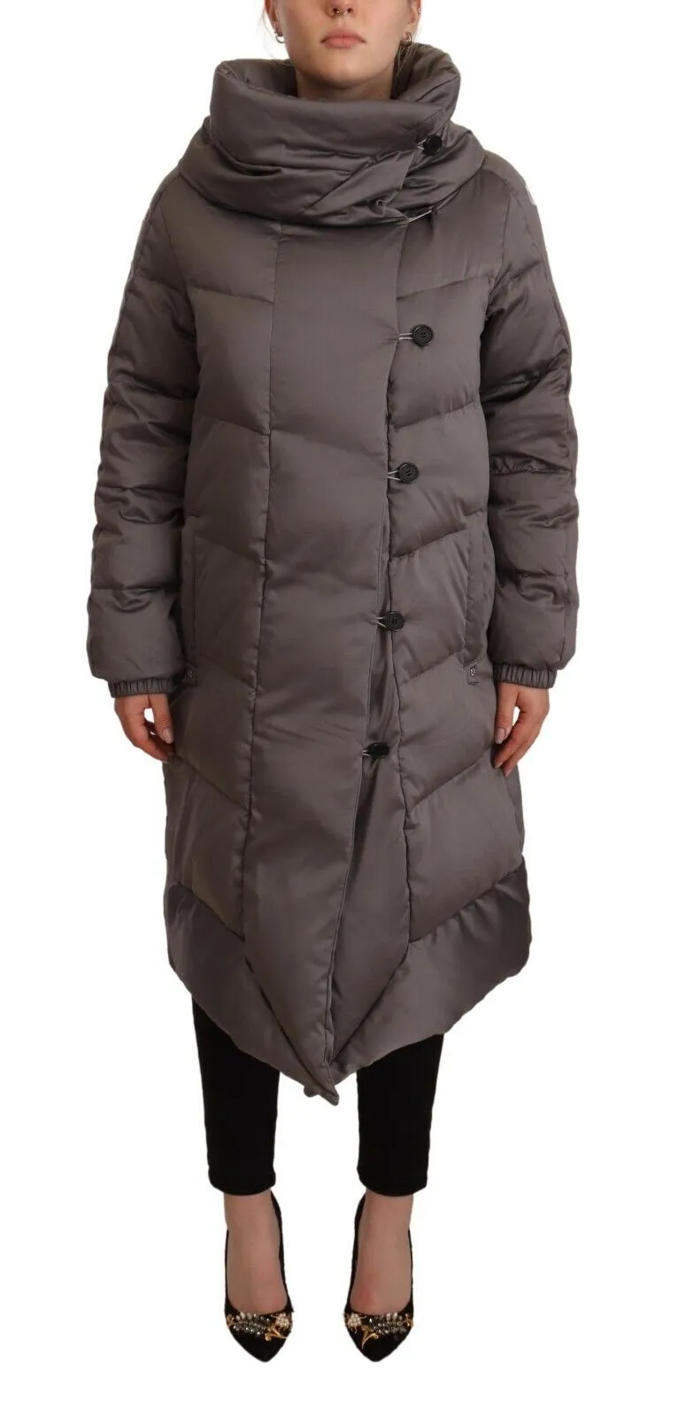 John Richmond Women's Elegant Gray Quilted Long Jacket