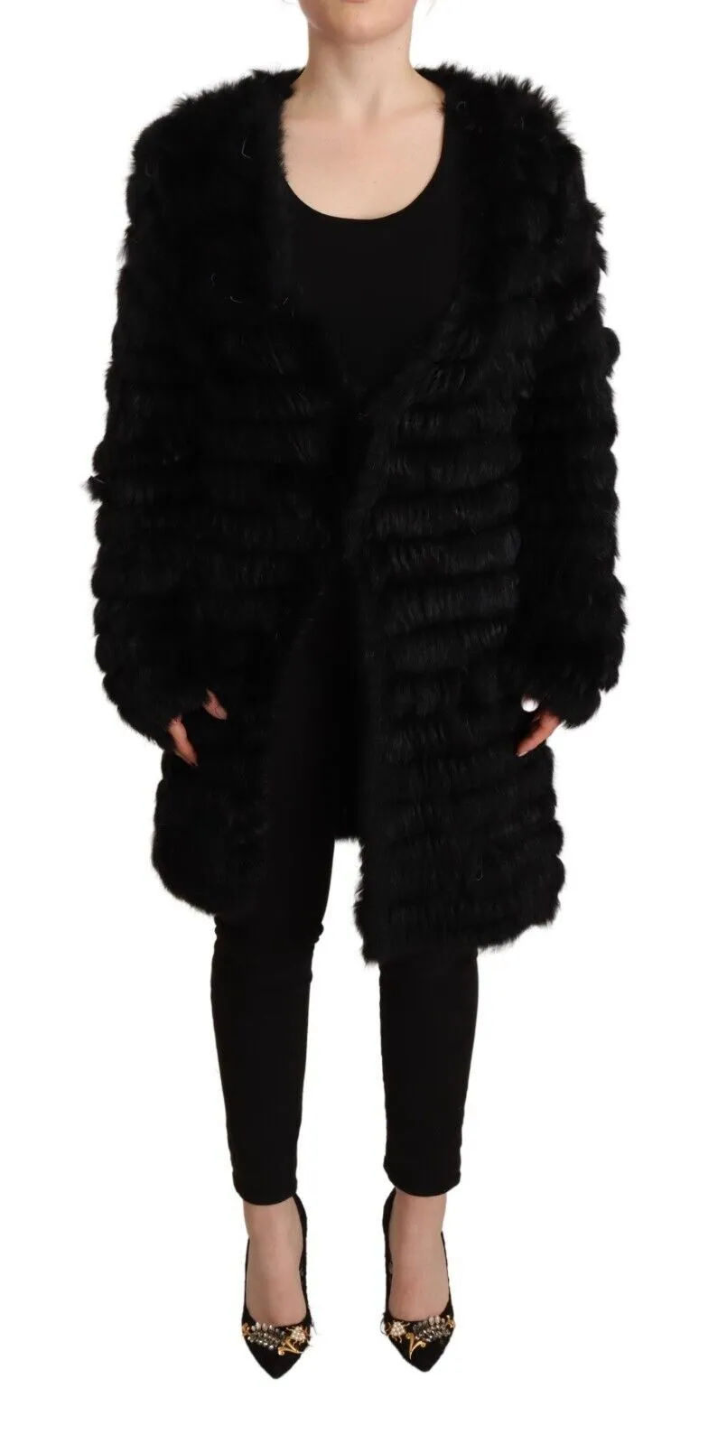 Just Cavalli Women's Elegant Tasseled V-Neck Black Cardigan