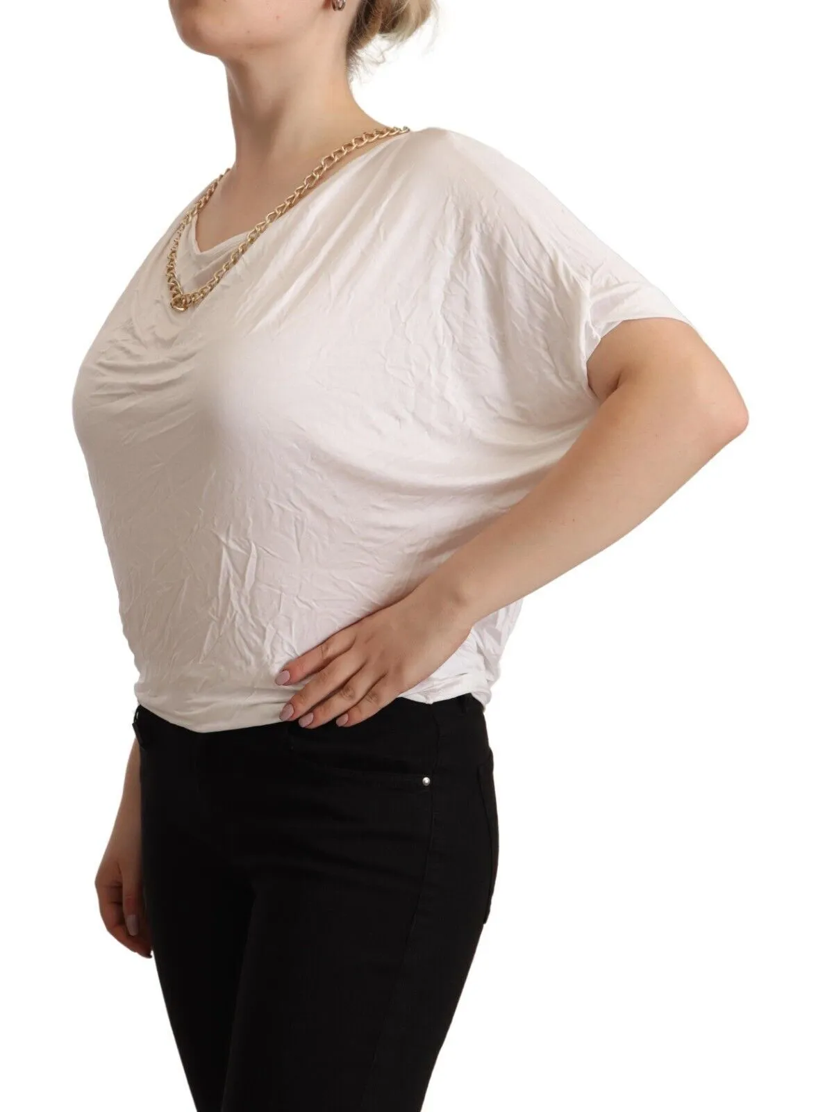 Guess By Marciano Women's Elegant White Gold Chain T-Shirt Top