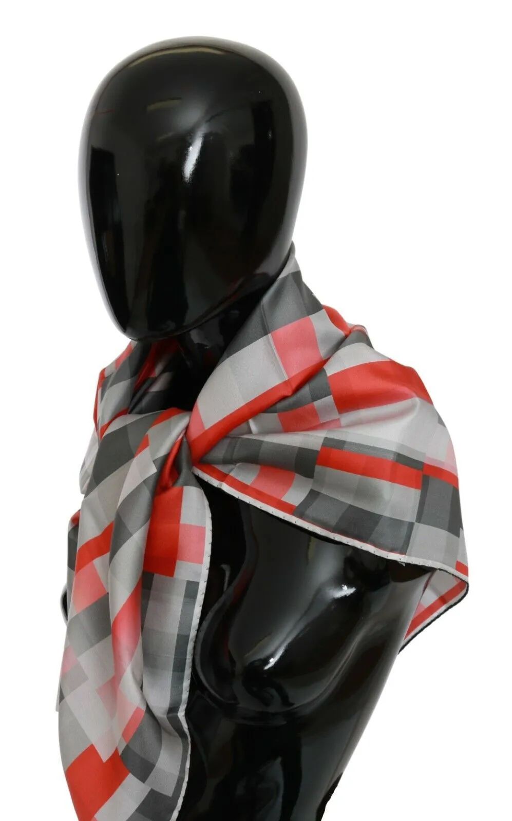 Costume National Women's Elegant Silk Checkered Scarf in Gray and Red