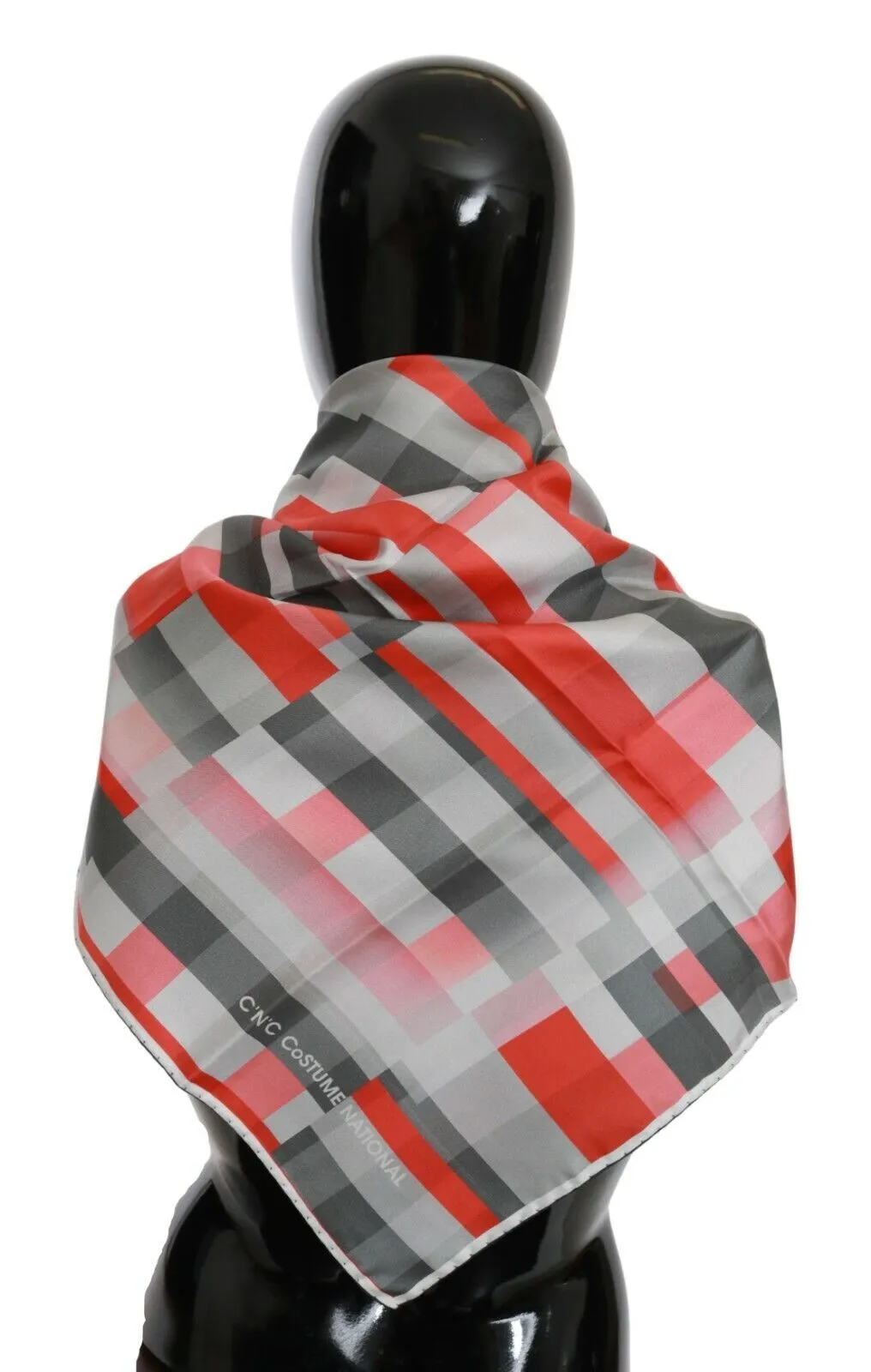 Costume National Women's Elegant Silk Checkered Scarf in Gray and Red