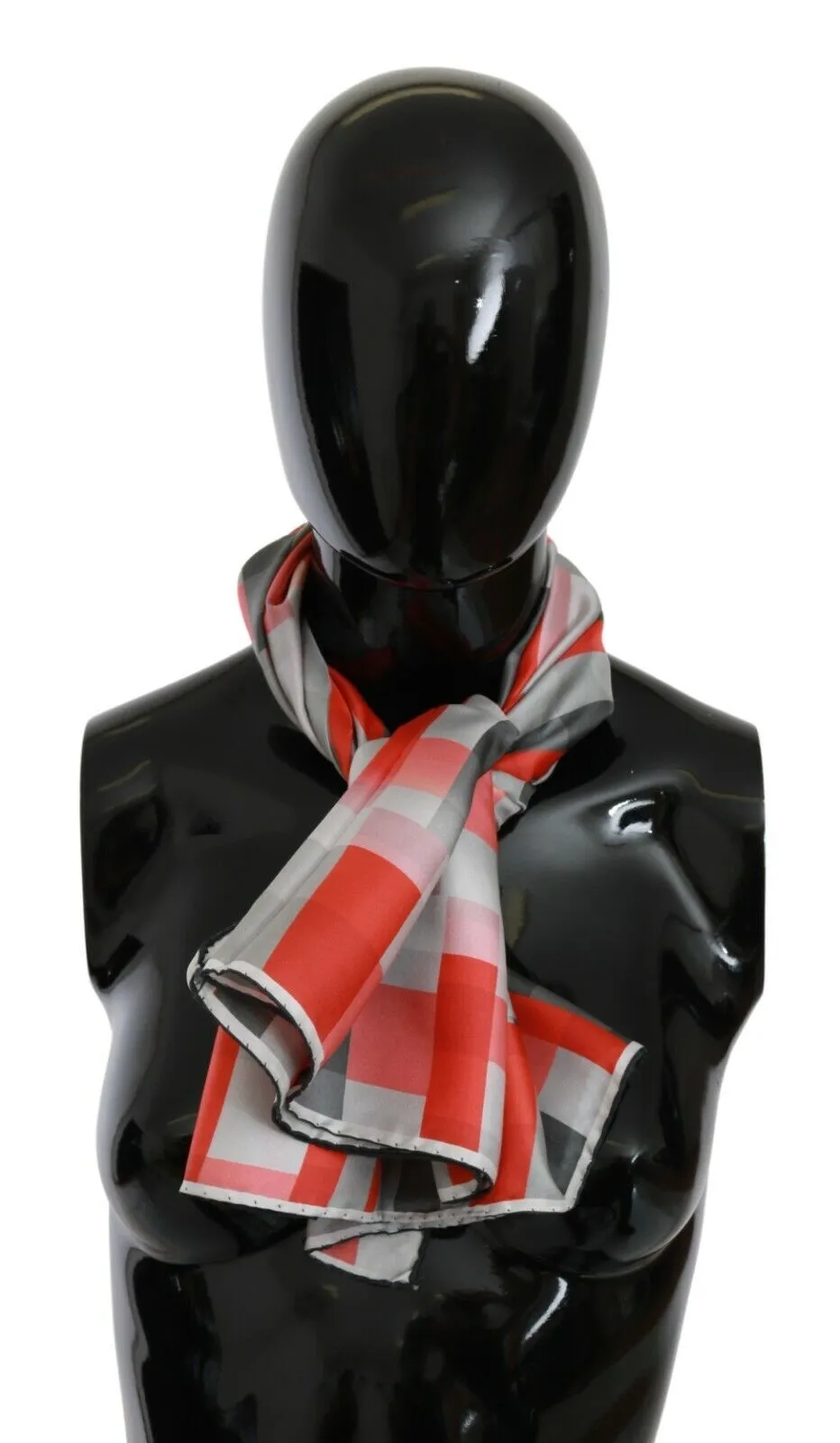 Costume National Women's Elegant Silk Checkered Scarf in Gray and Red