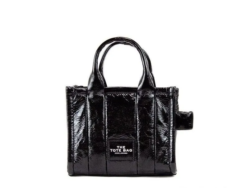 Marc Jacobs Women's The Shiny Crinkle Micro Tote Black Leather Crossbody Bag Handbag