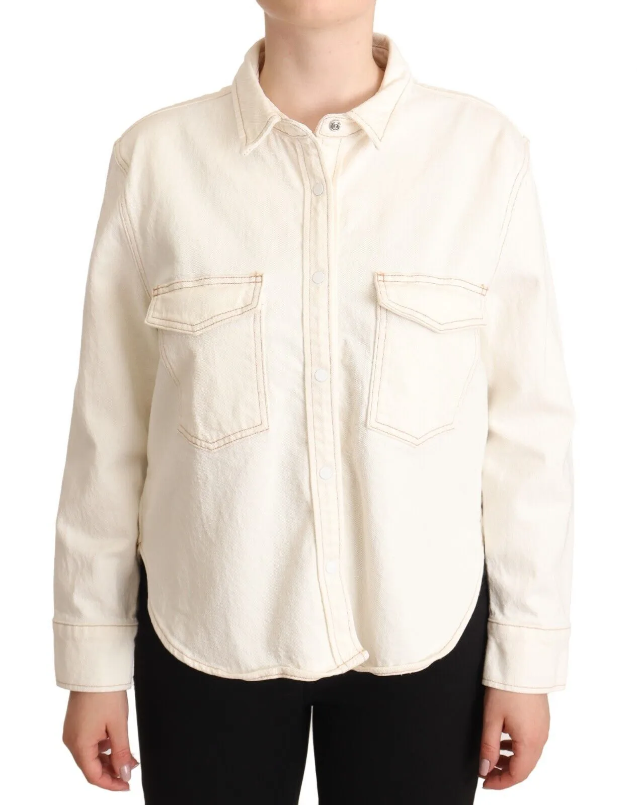 Levi's Women's Elegant White Long Sleeve Collared Polo Top