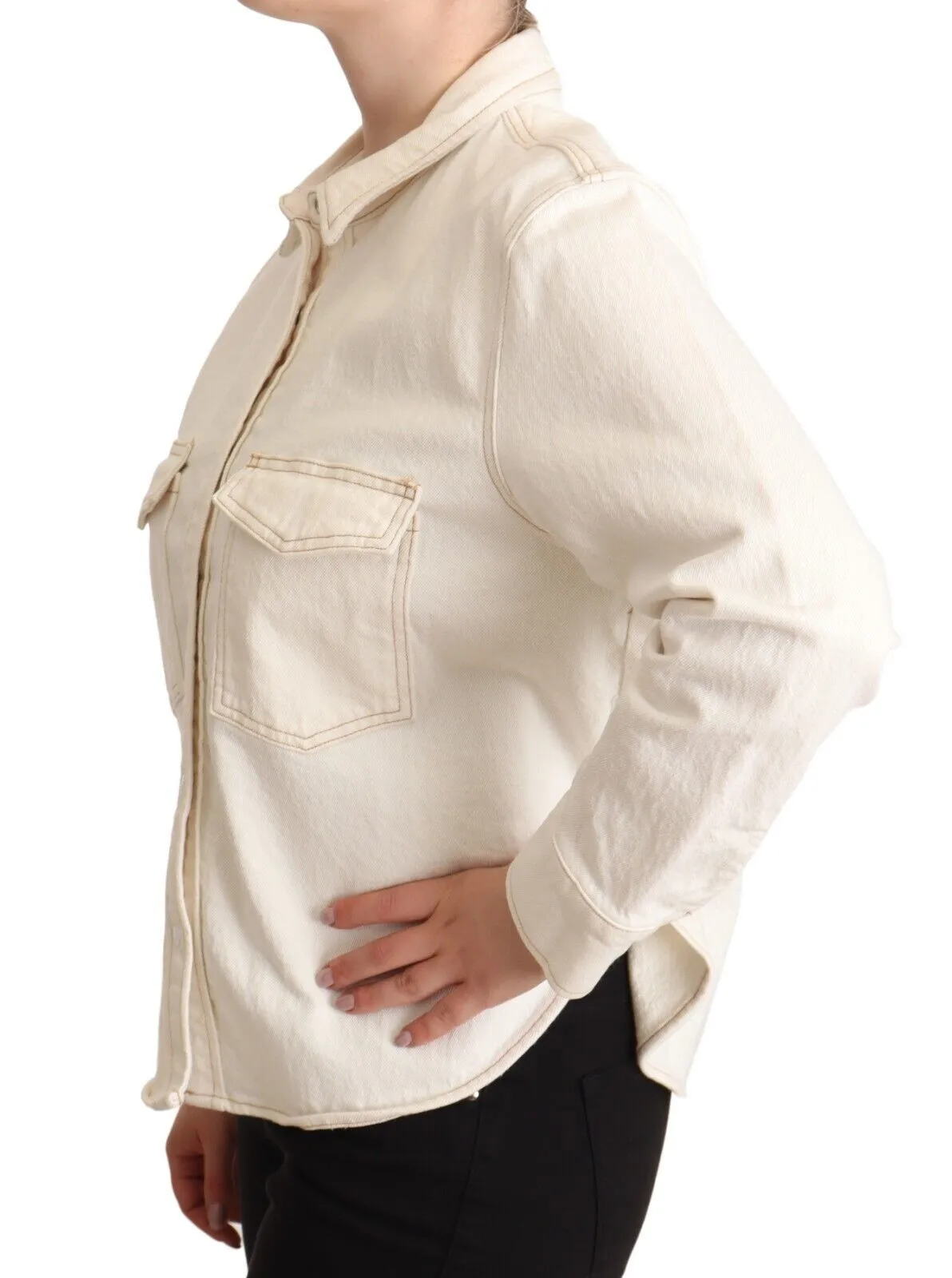 Levi's Women's Elegant White Long Sleeve Collared Polo Top