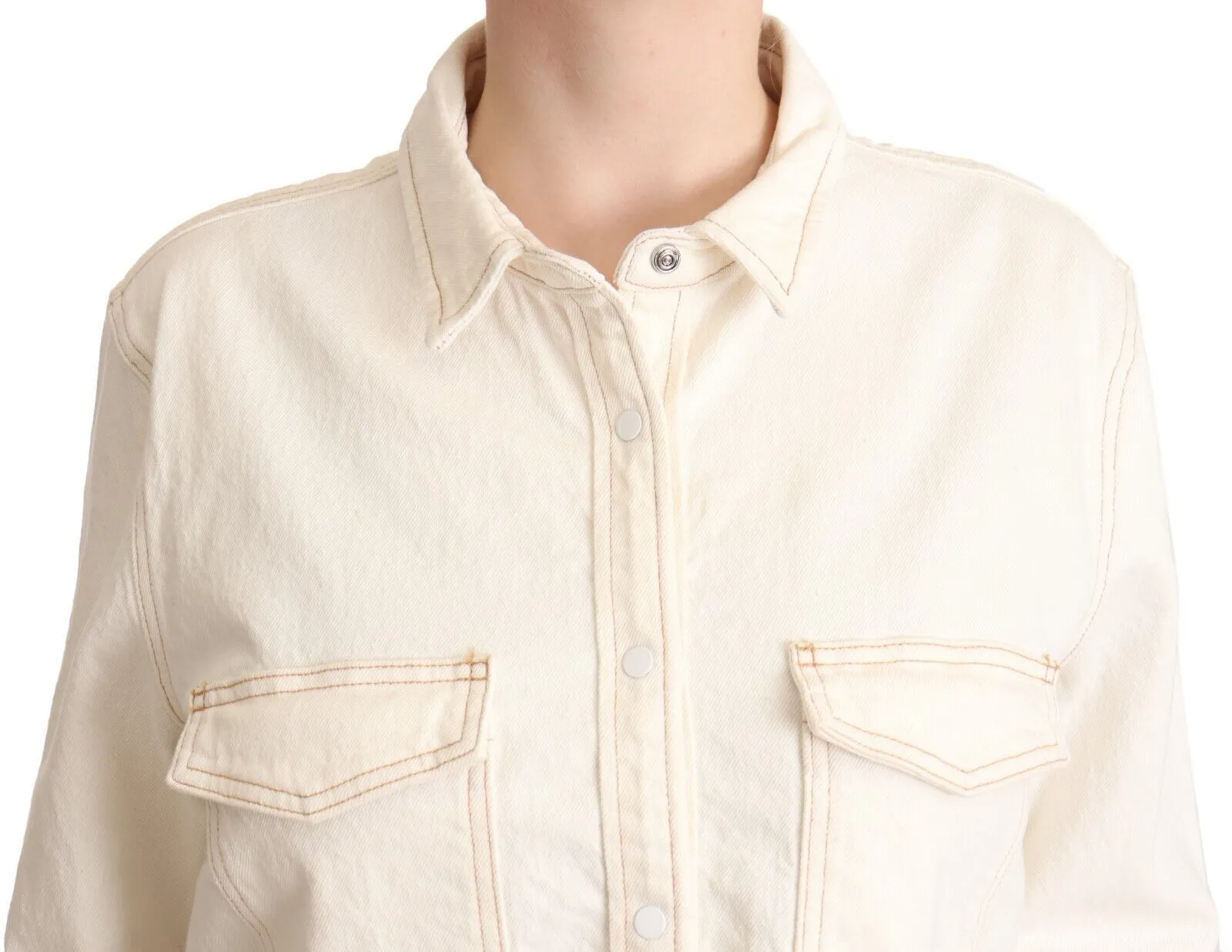 Levi's Women's Elegant White Long Sleeve Collared Polo Top