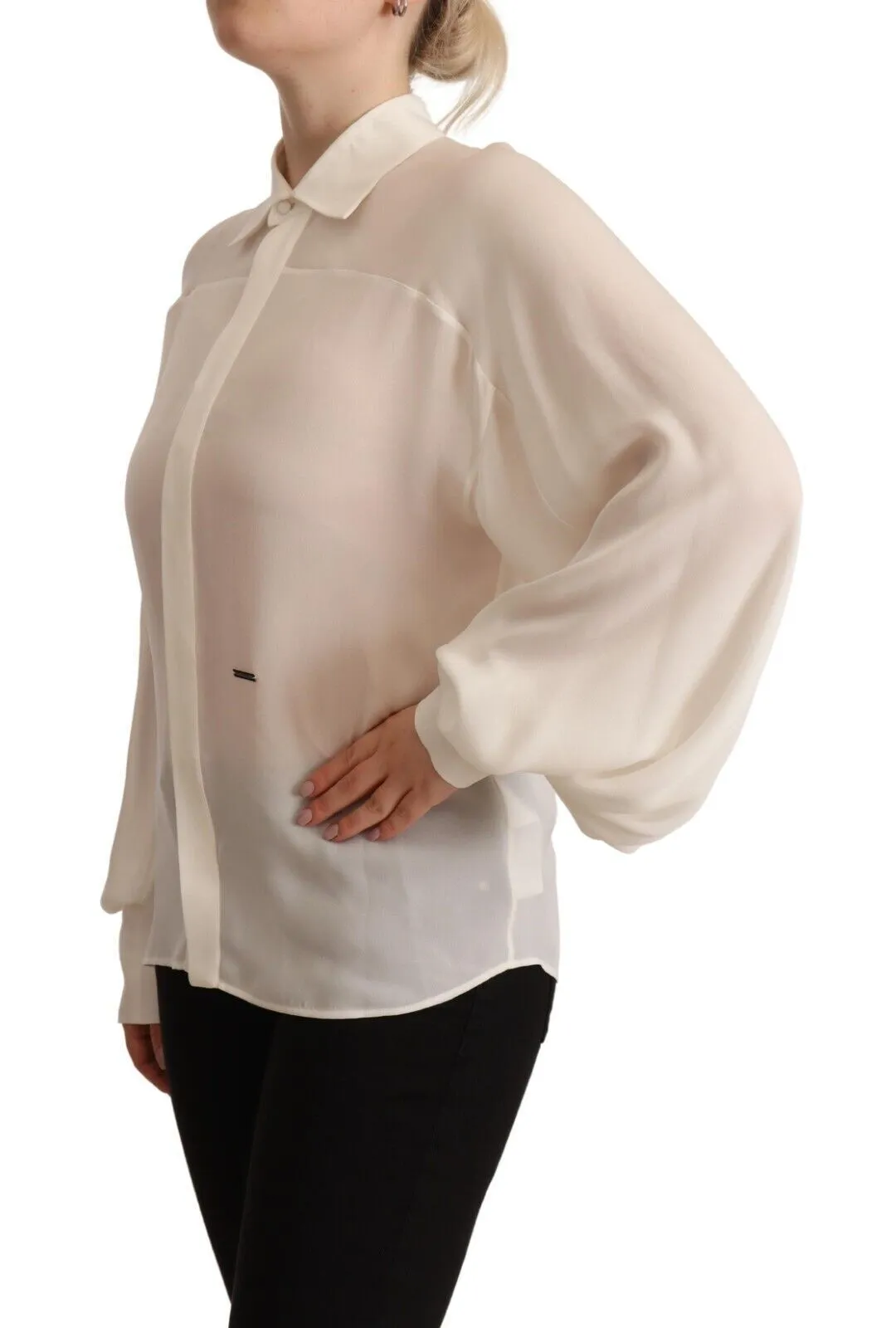 Dsquared² Women's Elegant Off White Silk Long Sleeve Blouse