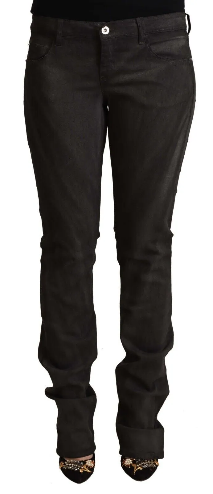 Costume National Women's Elegant Mid Waist Skinny Black Trousers