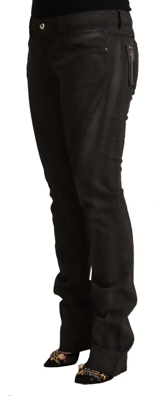 Costume National Women's Elegant Mid Waist Skinny Black Trousers