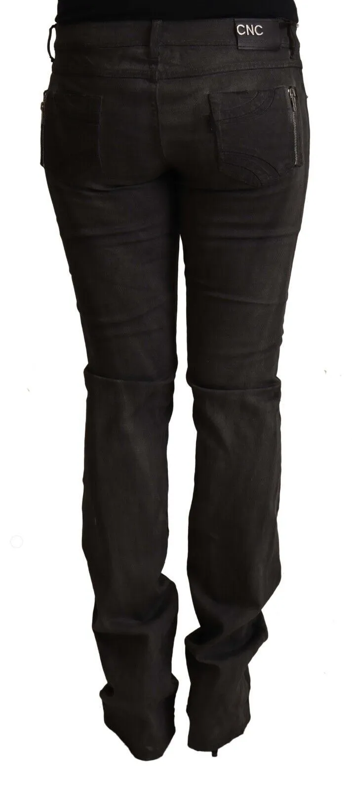 Costume National Women's Elegant Mid Waist Skinny Black Trousers
