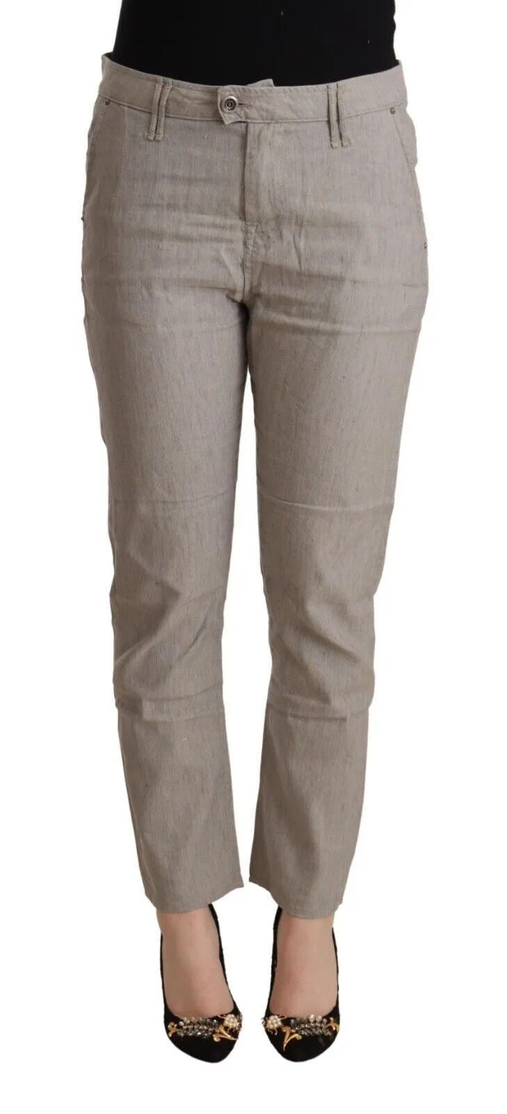 CYCLE Women's Elegant Light Grey Tapered Linen Pants
