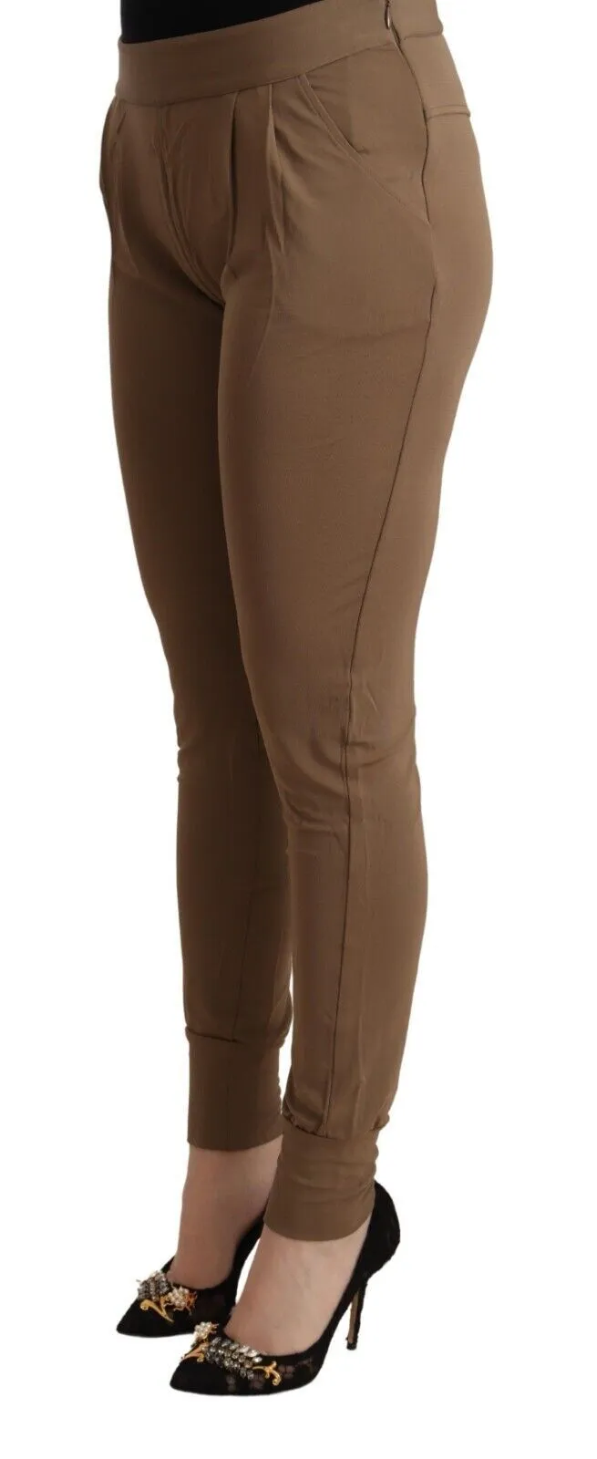 Scervino Street Women's Chic Brown Mid Waist Tapered Pants