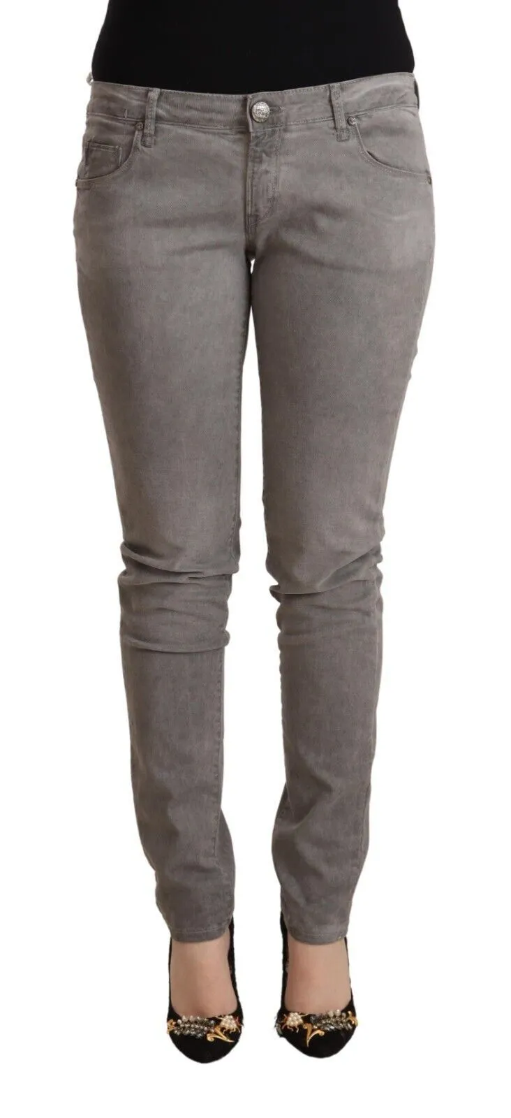 Acht Women's Sleek Gray Skinny Low Waist Jeans