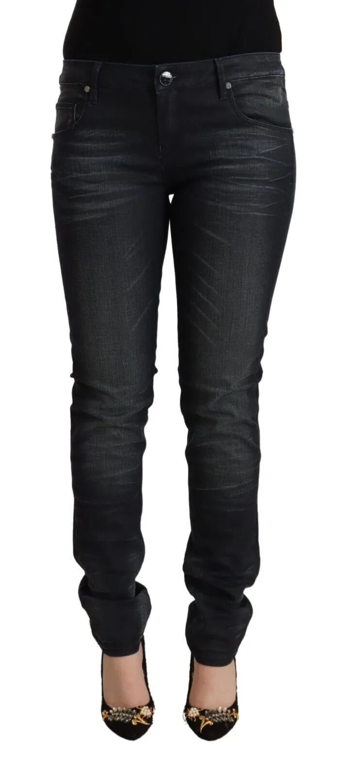 Acht Women's Sleek Black Washed Slim Fit Jeans
