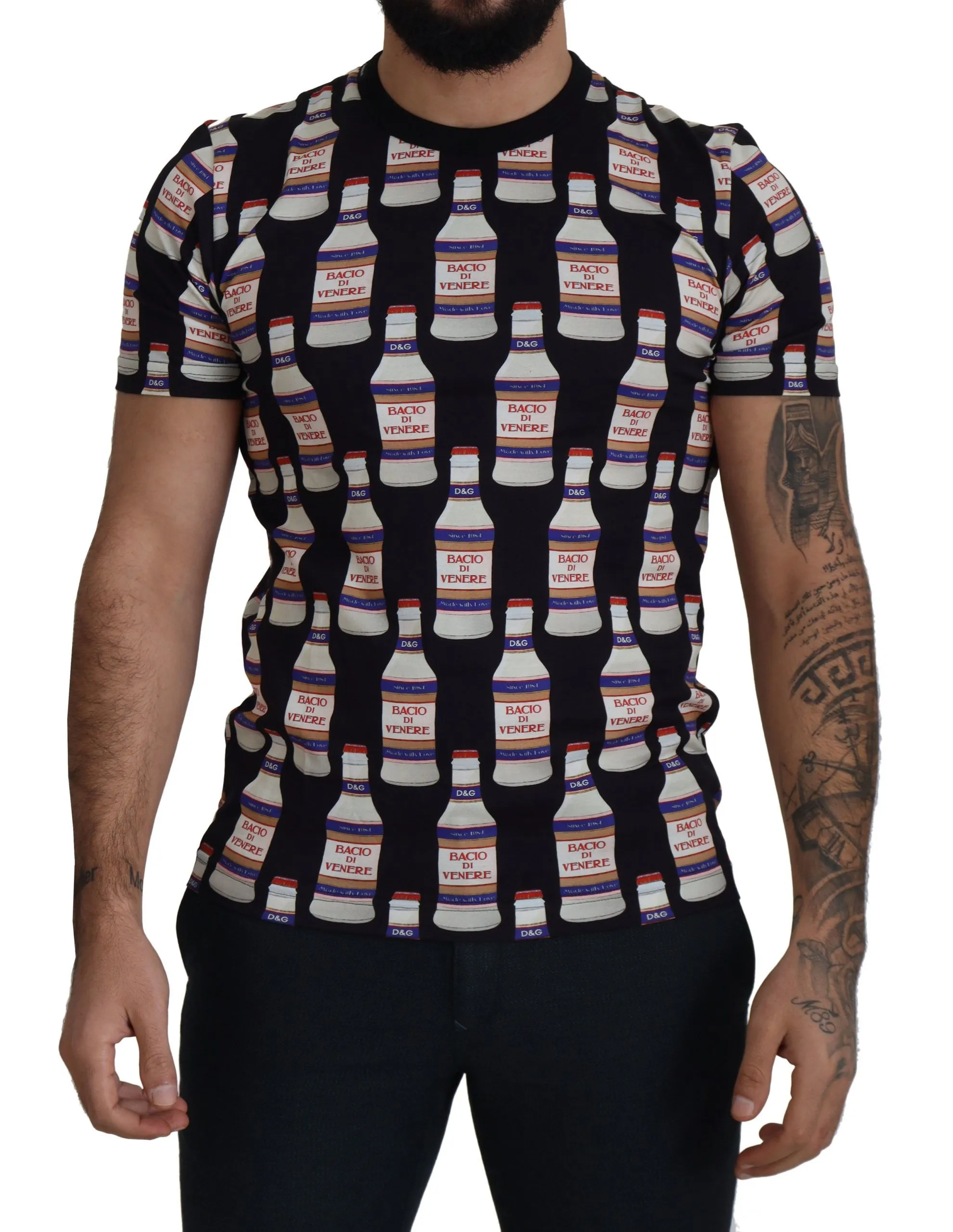 Dolce & Gabbana Men's Elegant Black Bacio Di Venere Print Tee