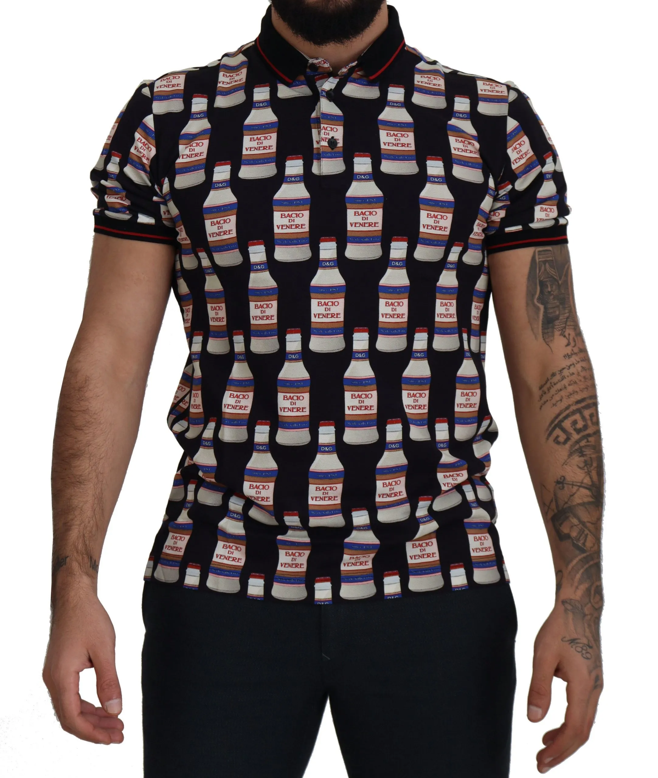 Dolce & Gabbana Men's Elegant Black Venus Kiss Polo Tee