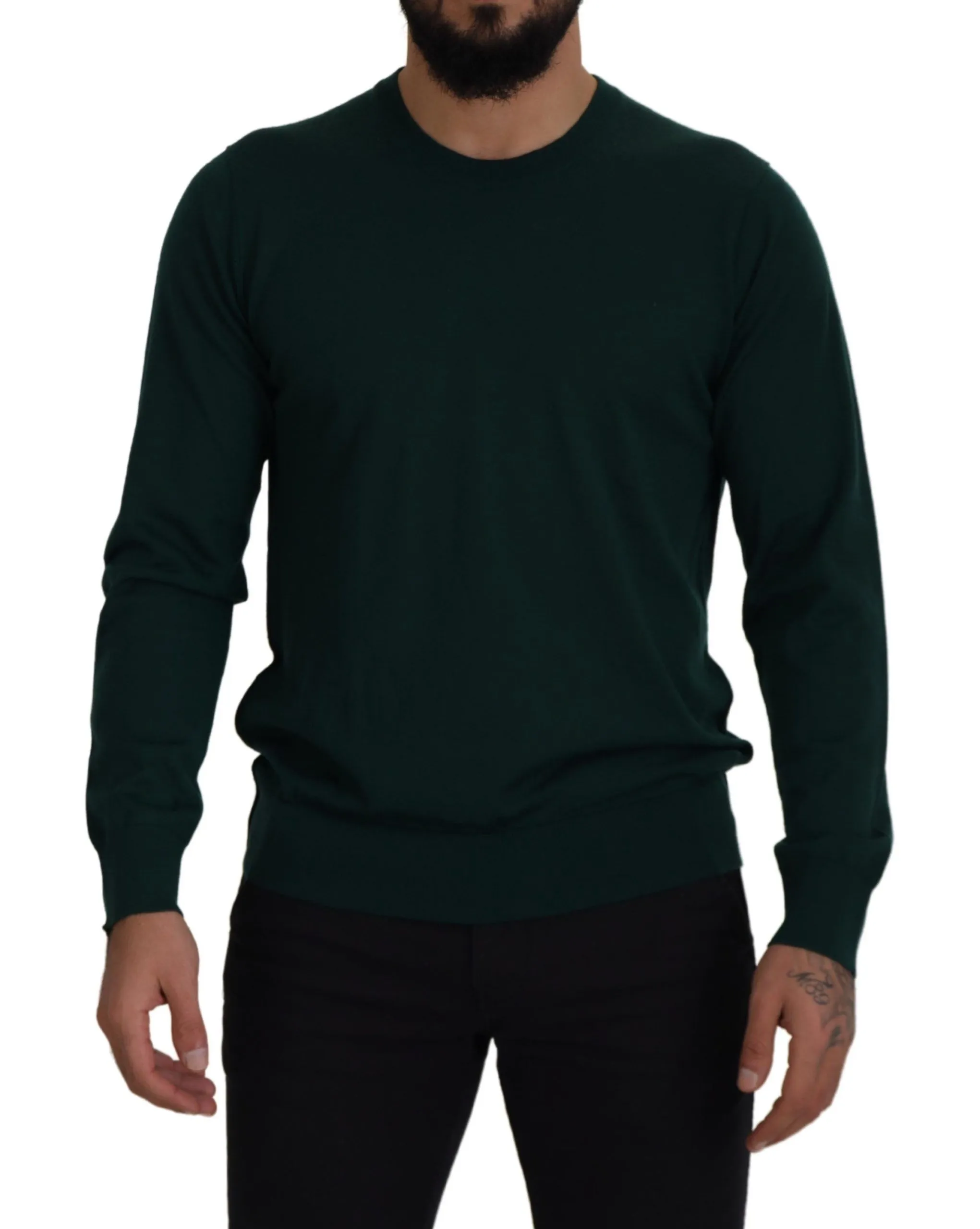 Dolce & Gabbana Men's Elegant Green Crewneck Cashmere Sweater