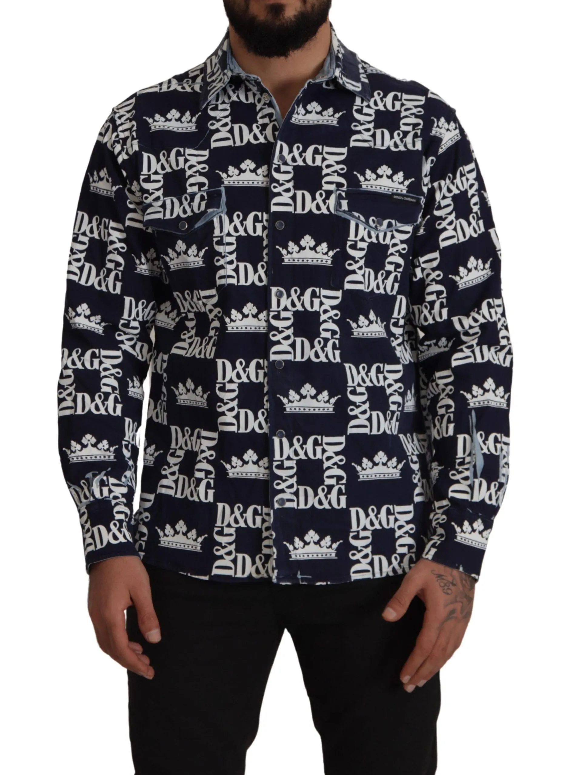Dolce & Gabbana Men's Elegant Slim Fit Blue Crown Shirt
