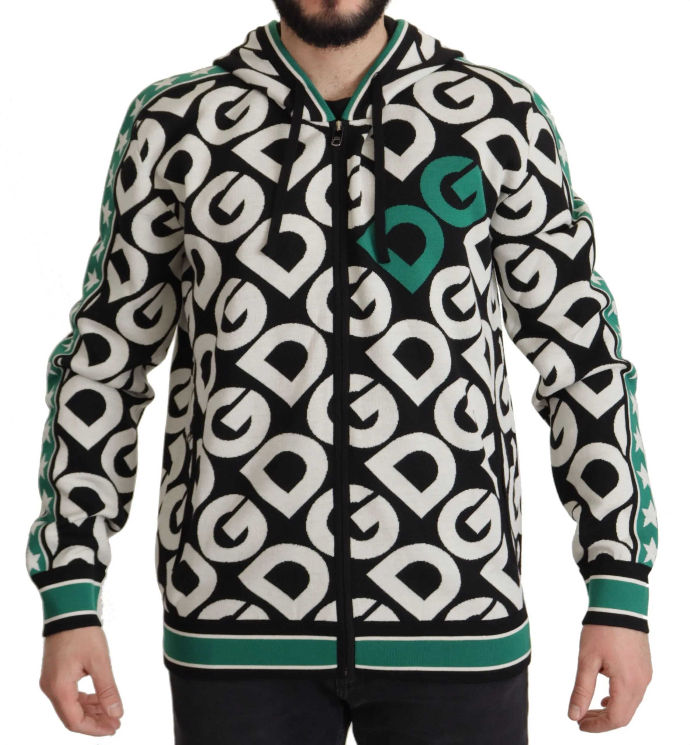 Dolce & Gabbana Men's Logo Mania Zip Hooded Wool Sweater