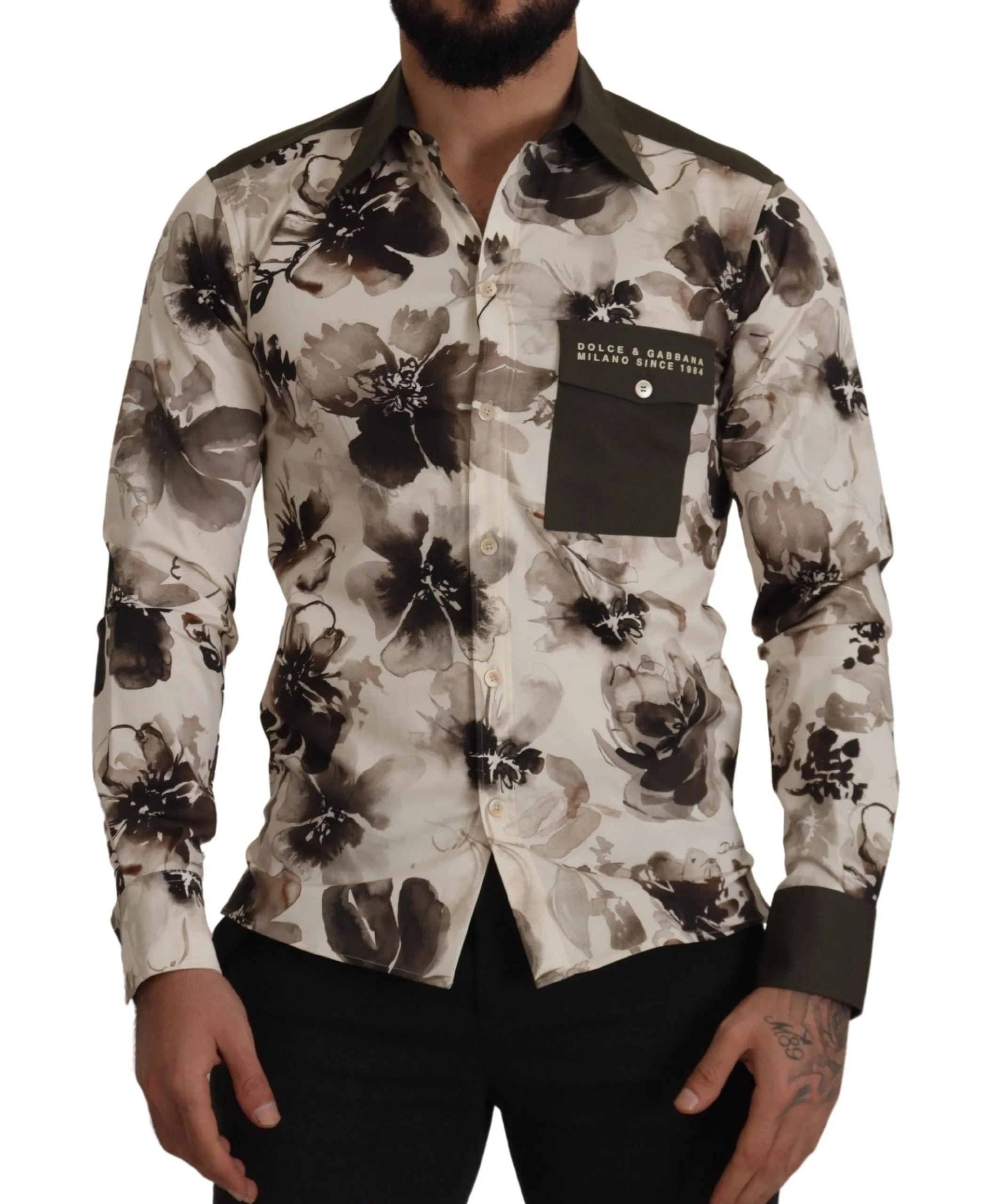 Dolce & Gabbana Men's Floral Print Casual Cotton Shirt