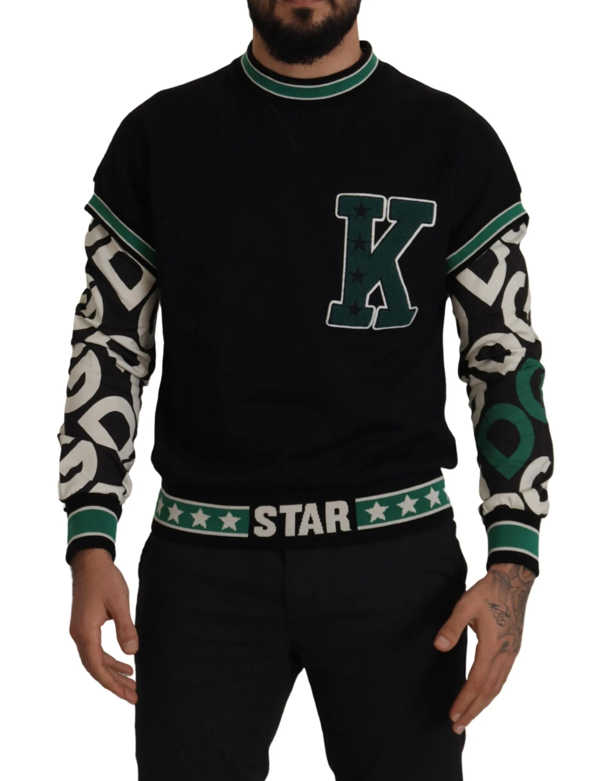 Dolce & Gabbana Men's Regal Crewneck Pullover Sweater - Black & Green