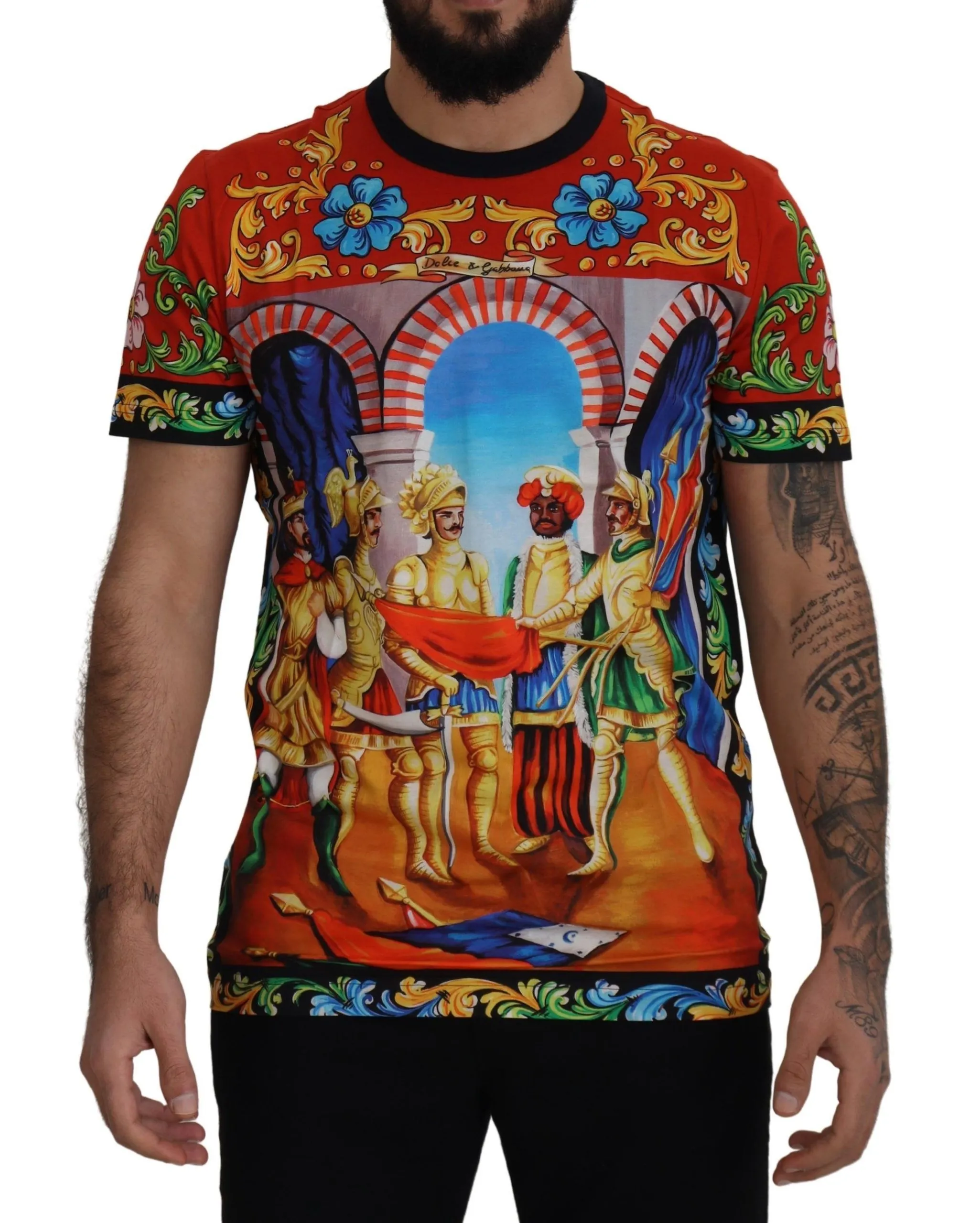 Dolce & Gabbana Men's Multicolor Majolica Print Crewneck Tee