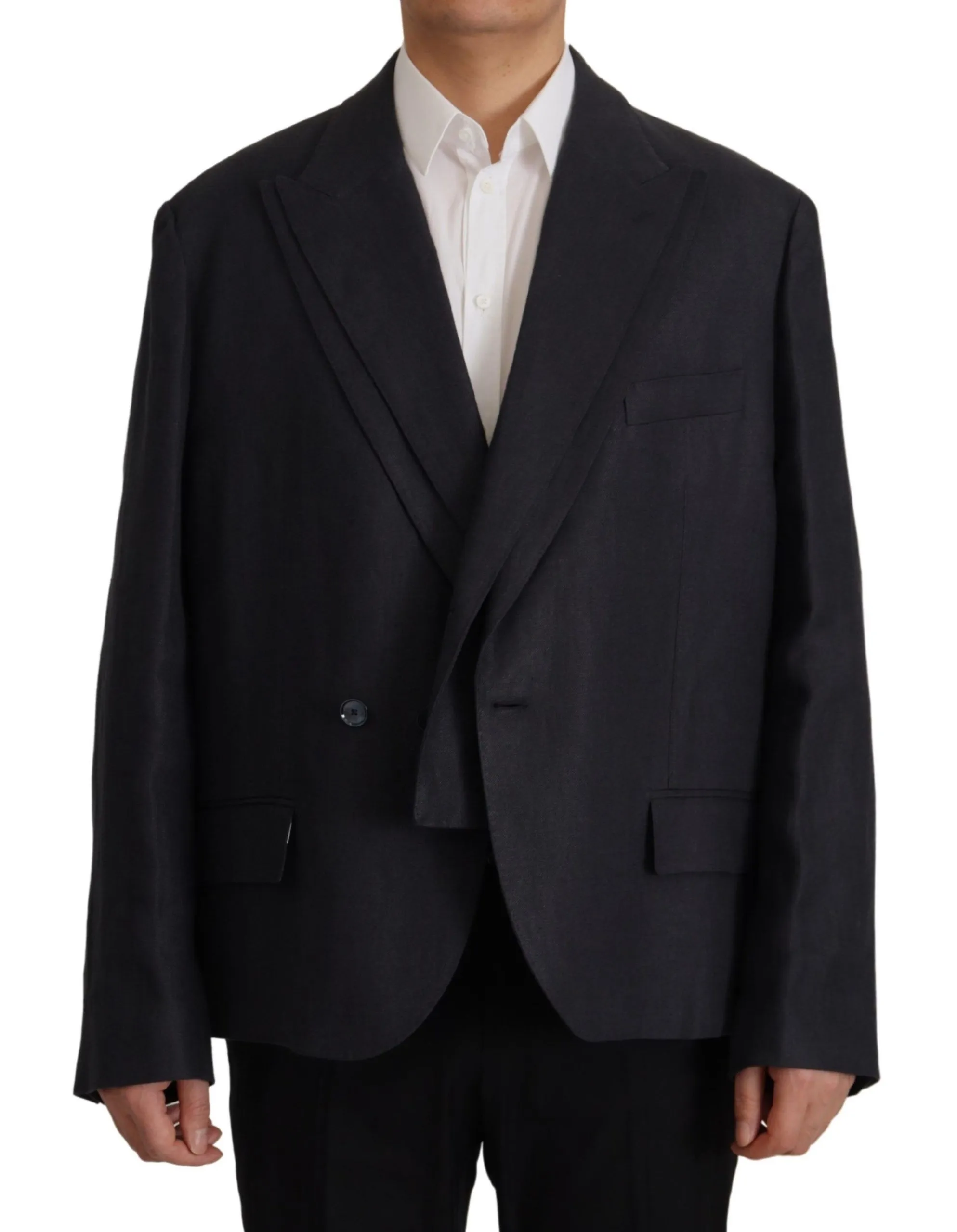 Dolce & Gabbana Men's Sleek Double Breasted Navy Linen Blazer