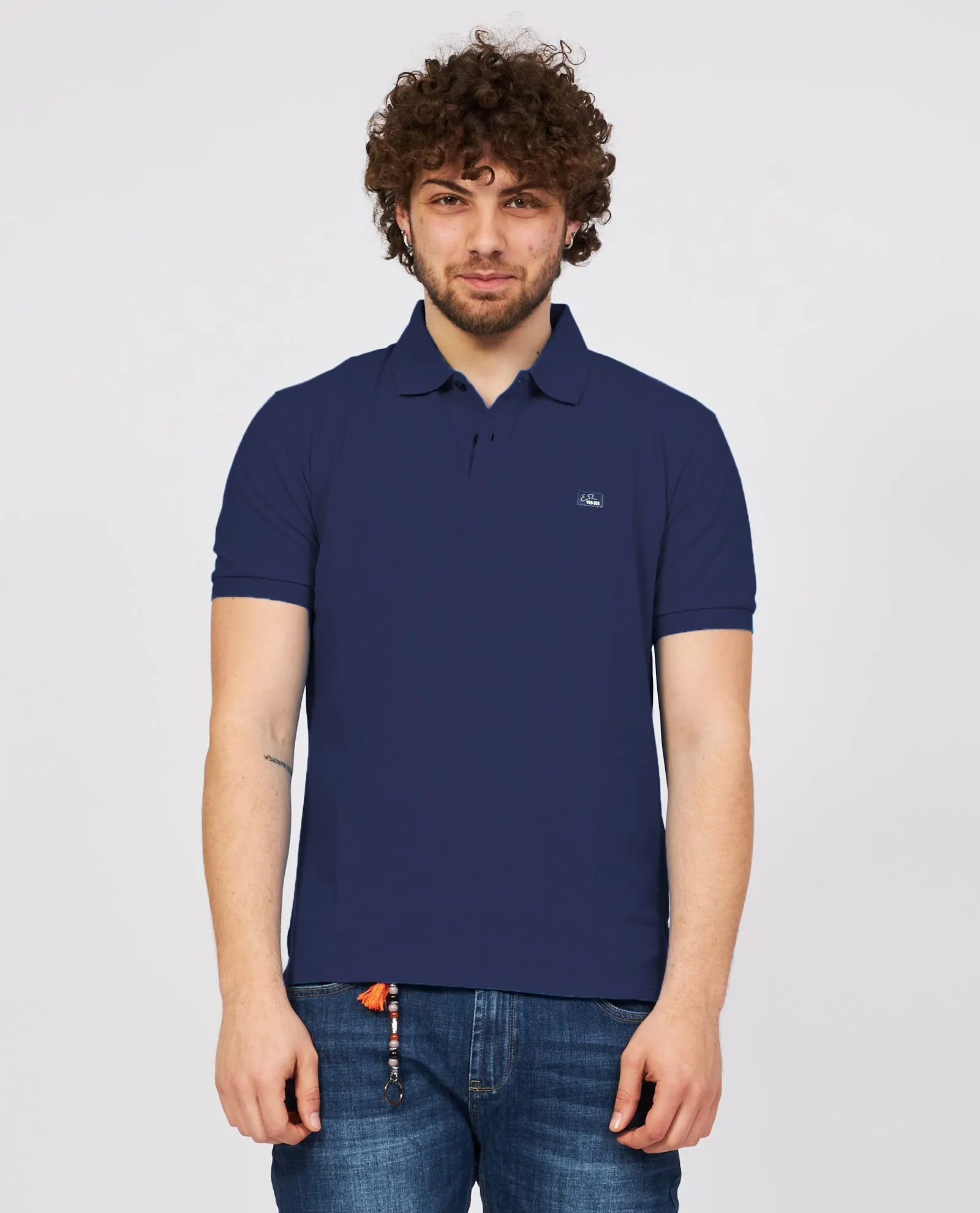 Yes Zee Blue Cotton Men Polo Shirt