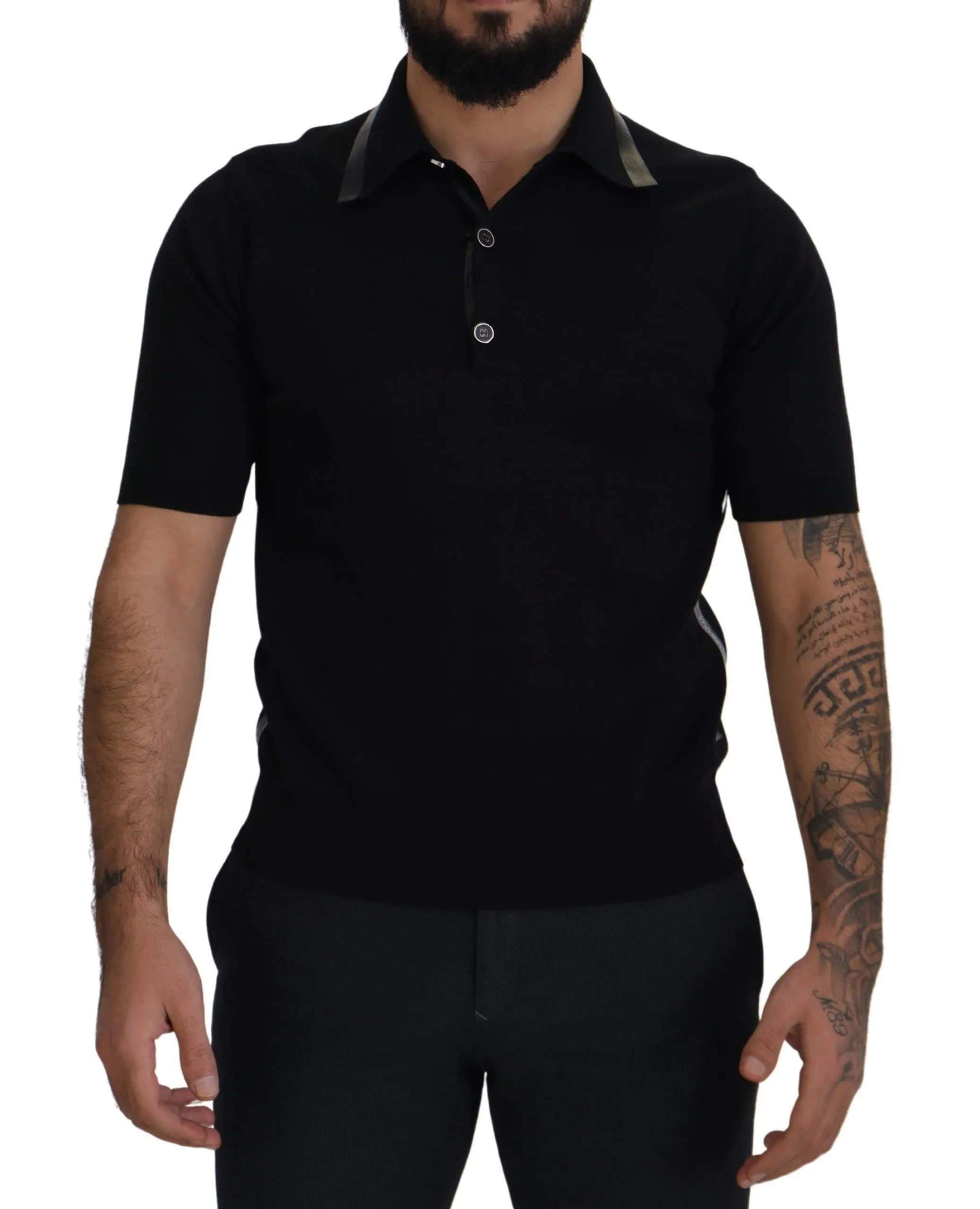 Dolce & Gabbana Men's Elegant Black Silk Blend Polo T-Shirt