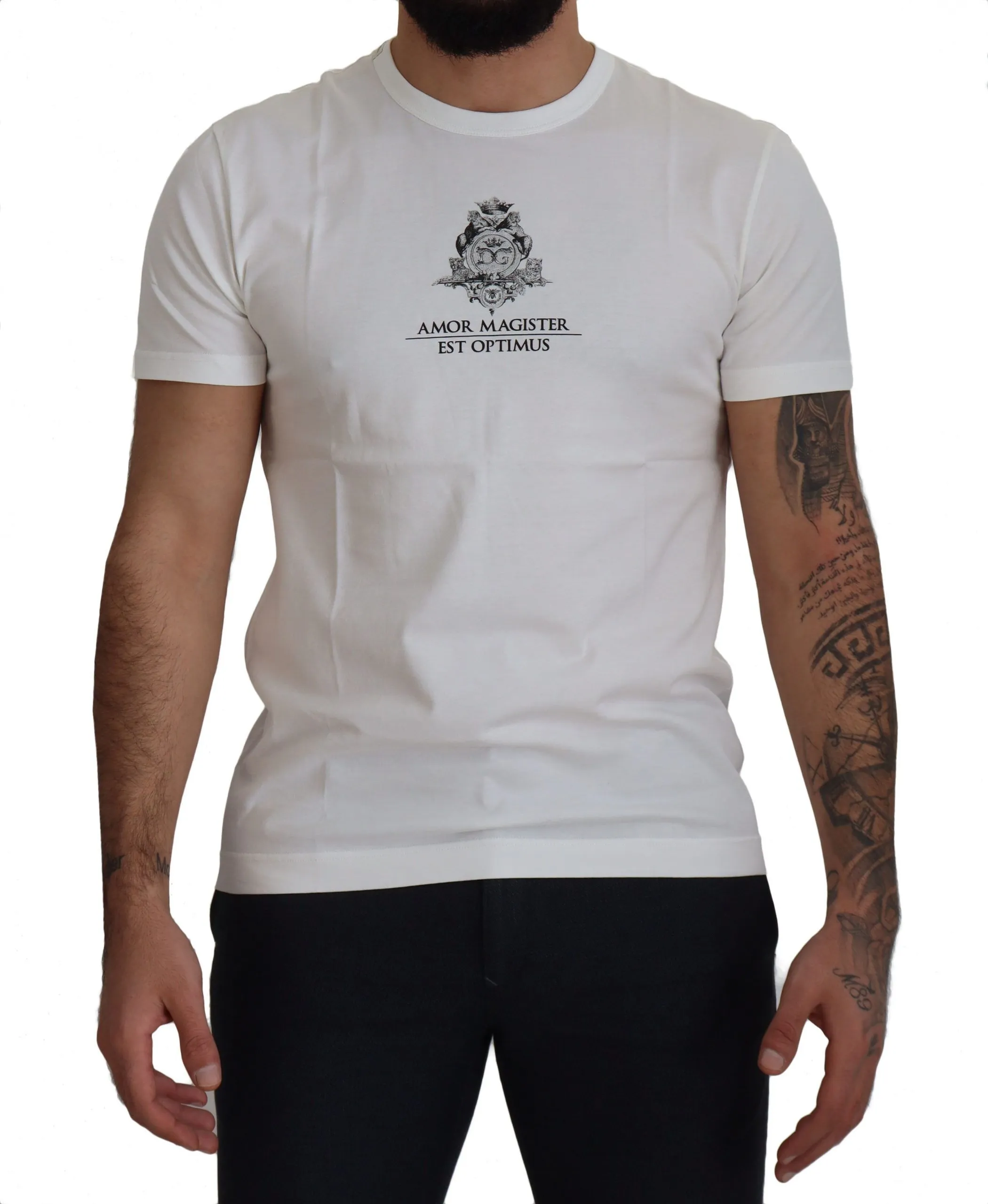 Dolce & Gabbana Men's Chic White Logo Print Cotton Tee